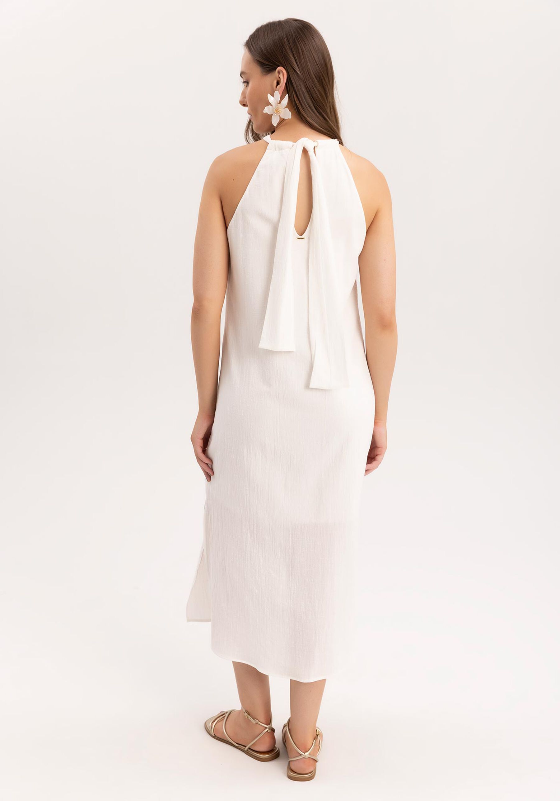 Vestido Midi Reto com Abertura Decote, . Vestido Midi Reto com Abertura Decote, , large.