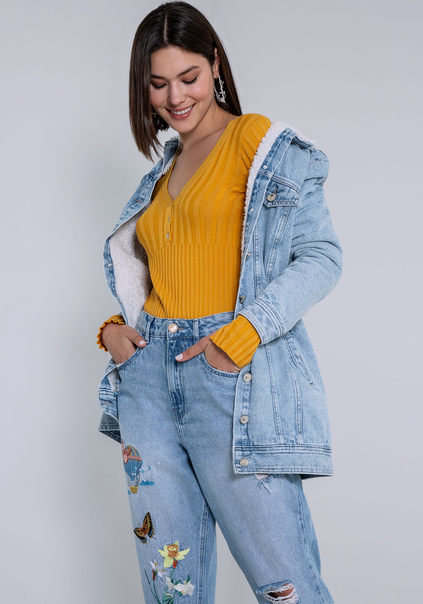 Jaqueta jeans best sale forro de pelo