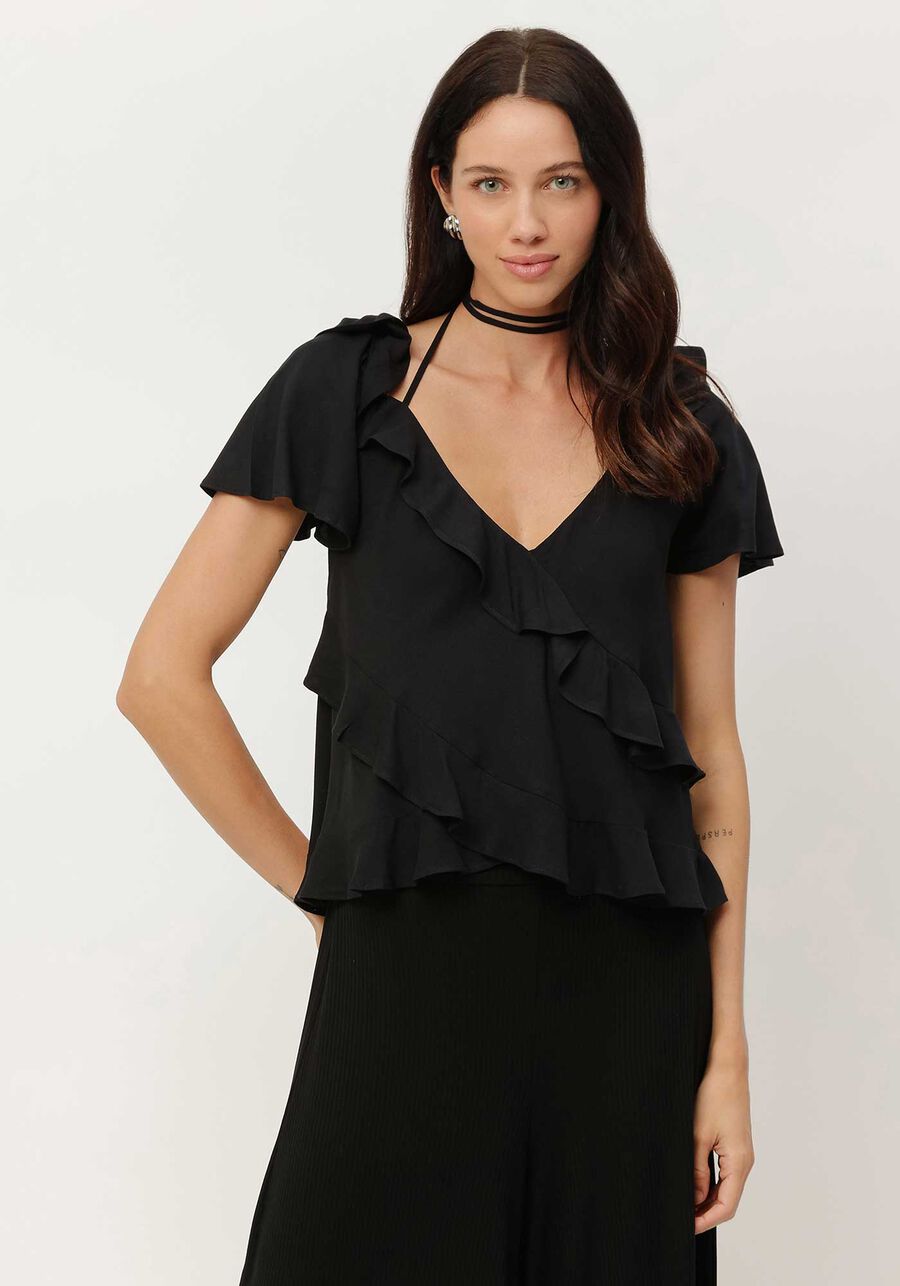 Blusa em Crepe com Babados e Amarração, . Blusa em Crepe com Babados e Amarração, , large.