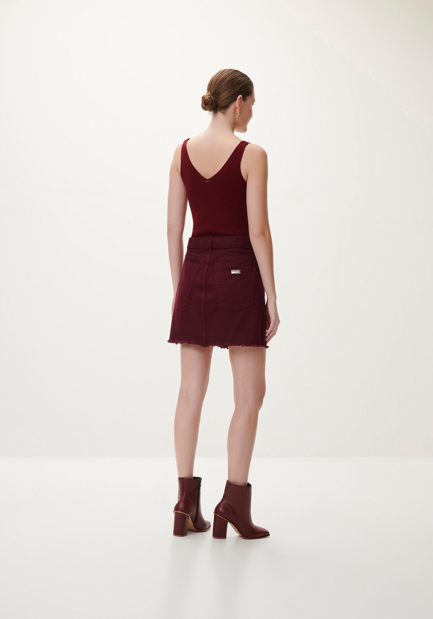 Saia Sarja Curta Cintura Alta com Cinto, , large.