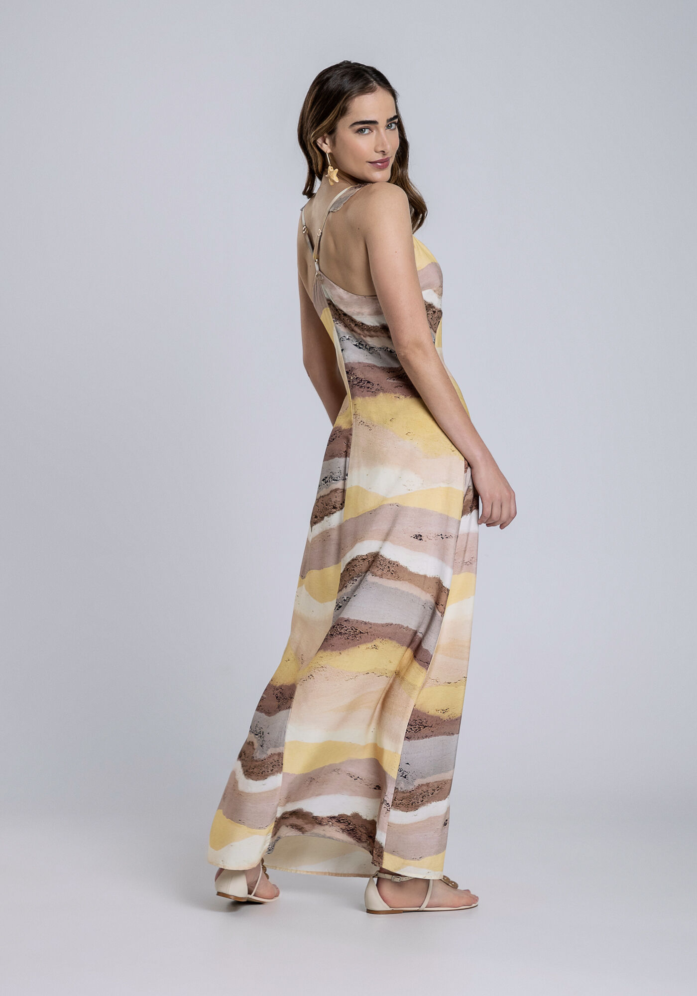 Vestido Longo em Viscose com Babado Al&ccedil;as, , large.