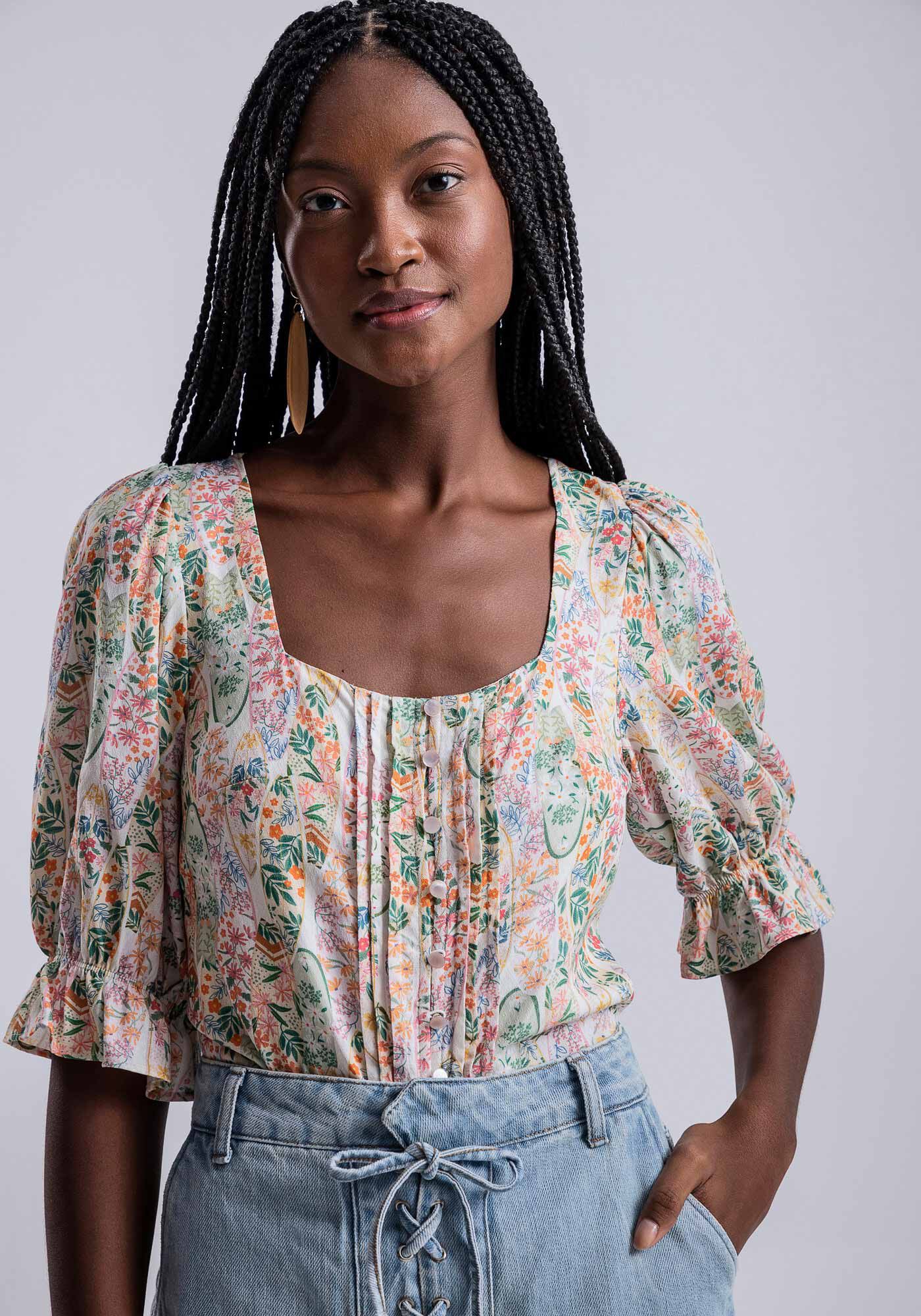 Blusa Decote Quadrado em Viscose com Nervuras, , large.