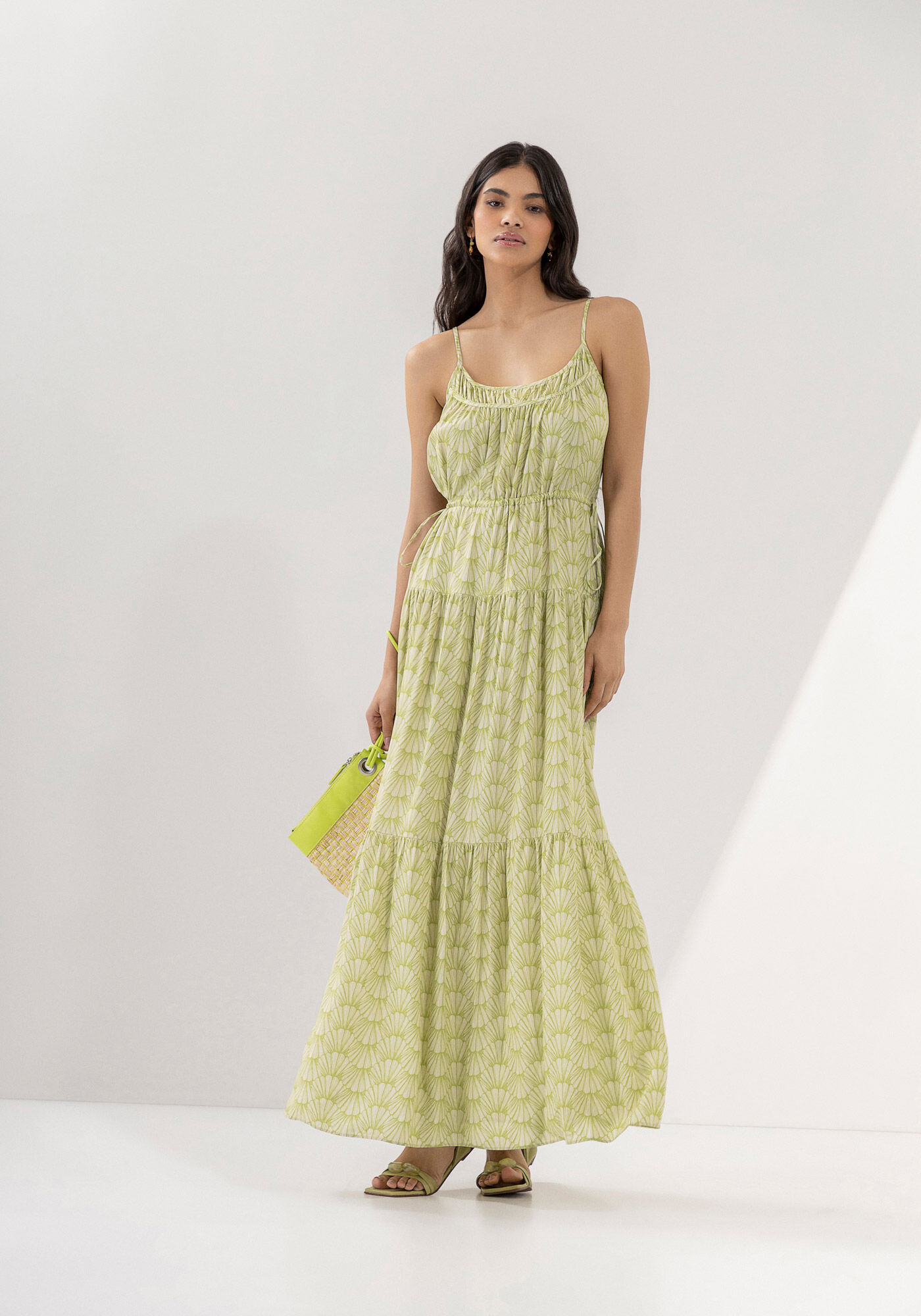 Vestido Longo Estampado com Amarra&ccedil;&atilde;o Cintura, , large.