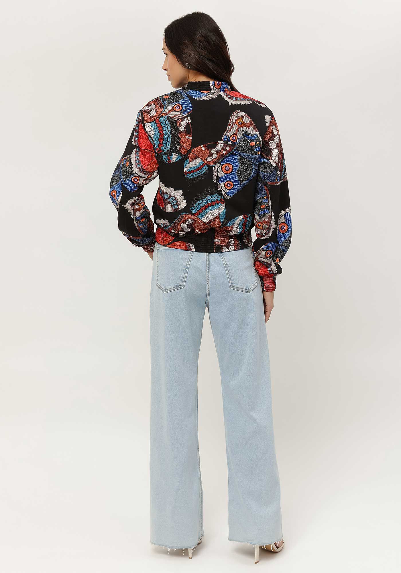 Jaqueta Bomber em Moletom Estampada com Gola Alta, , large.