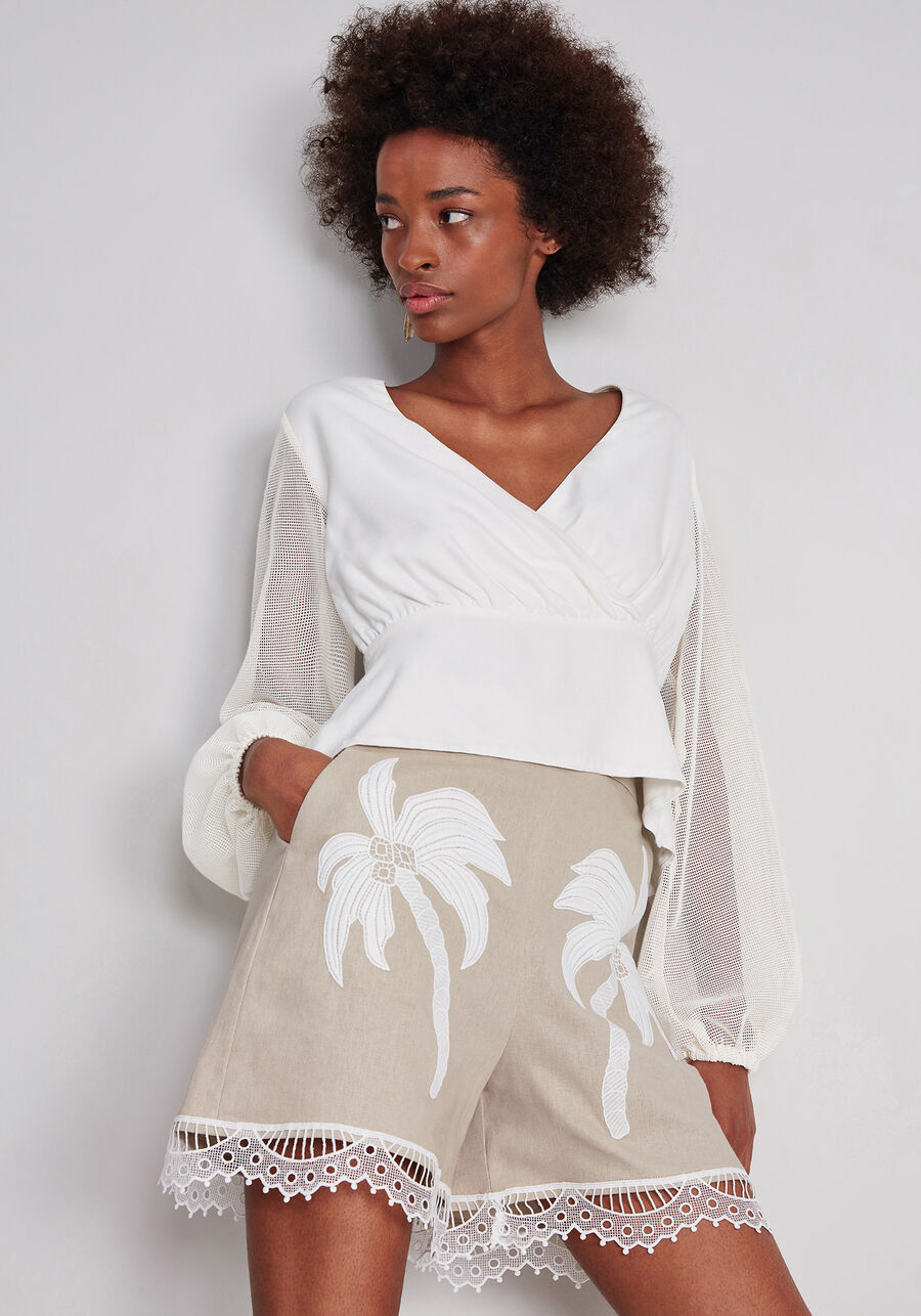 Shorts Linho com Bordado Guipir, . Shorts Linho com Bordado Guipir, , large.