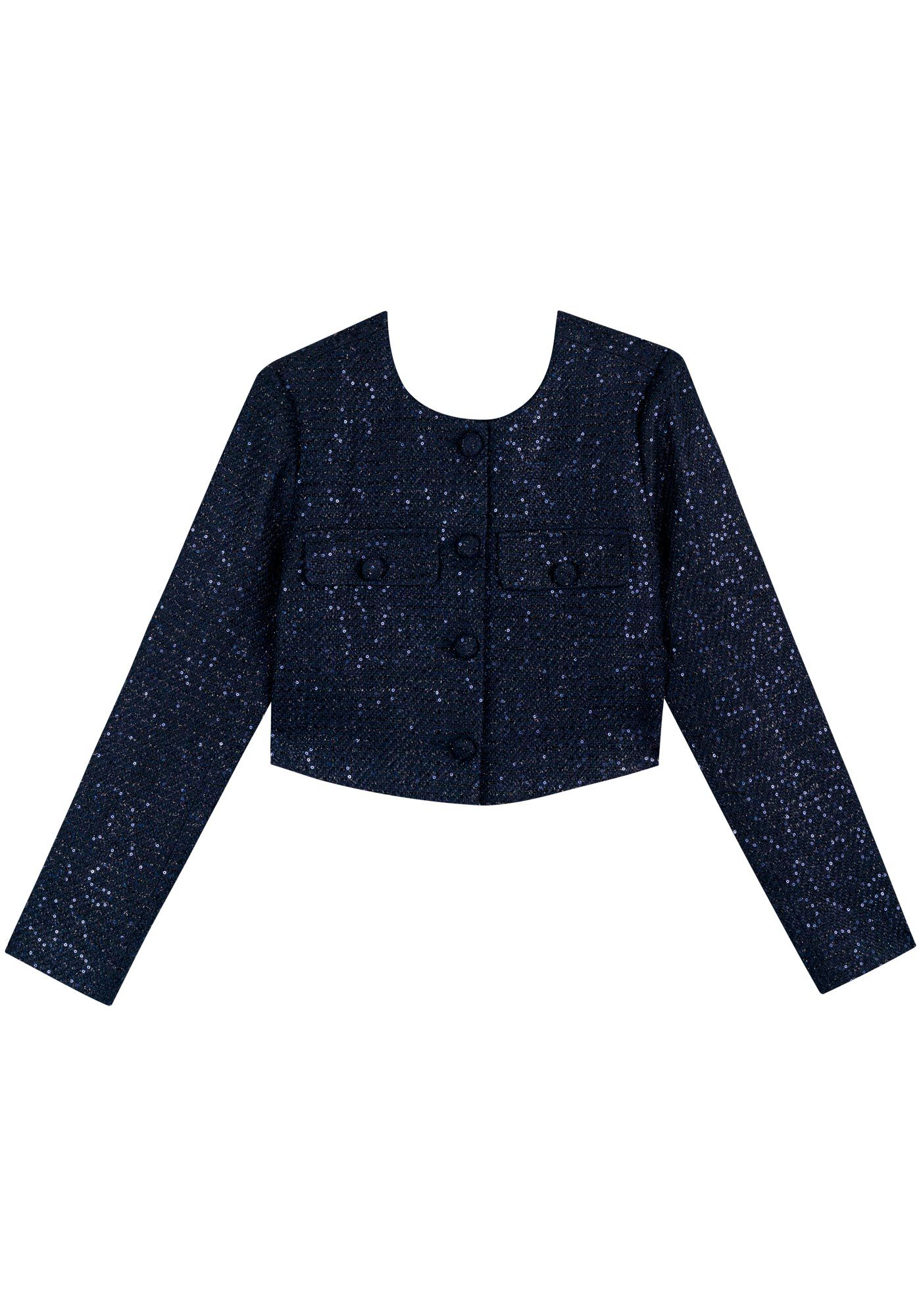 Casaco Curto Em Tweed Com Lapelas E Aplica&ccedil;&otilde;es De Paet&ecirc;, , large.