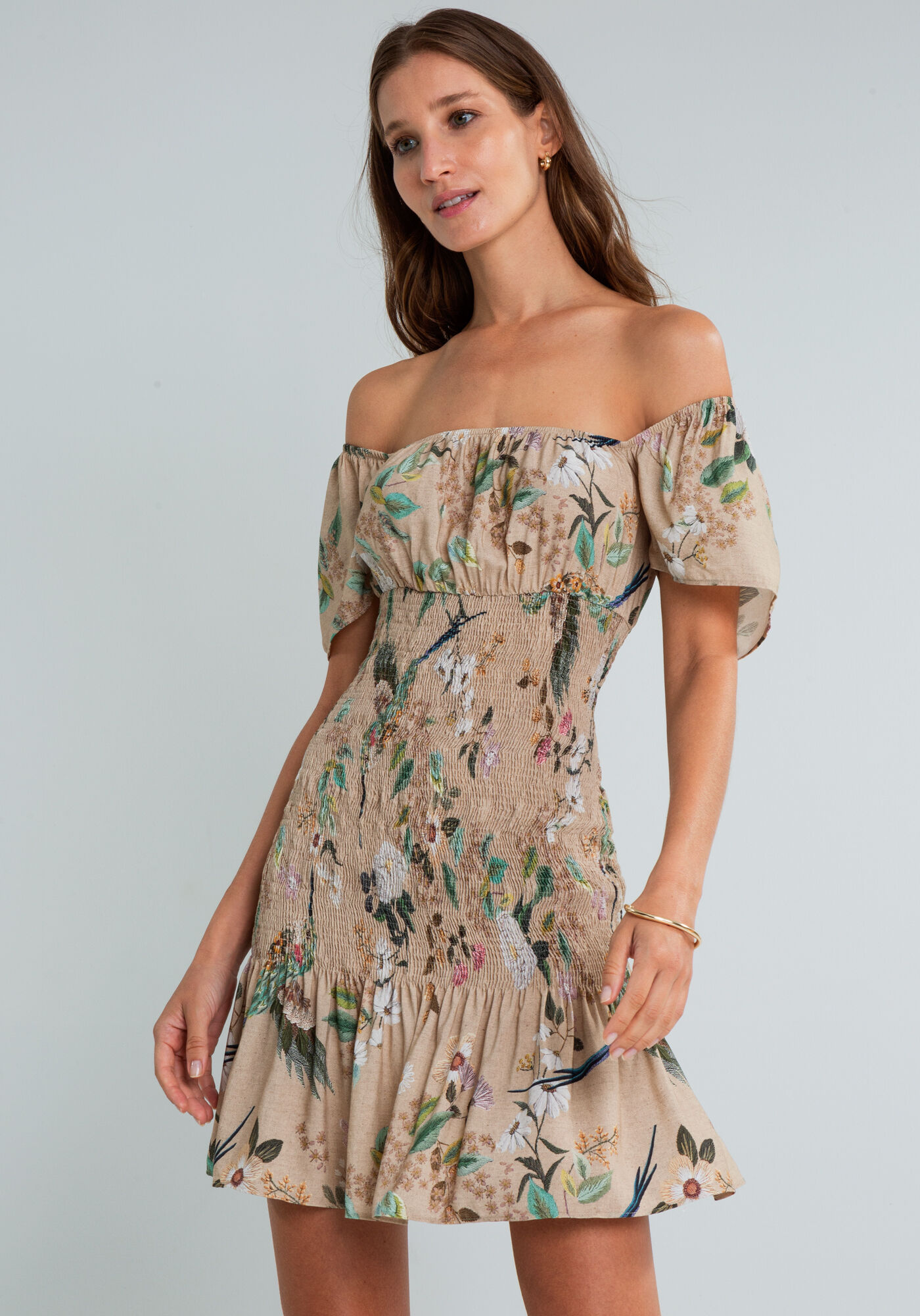 Vestido Franzido Lastex Estampada, , large.