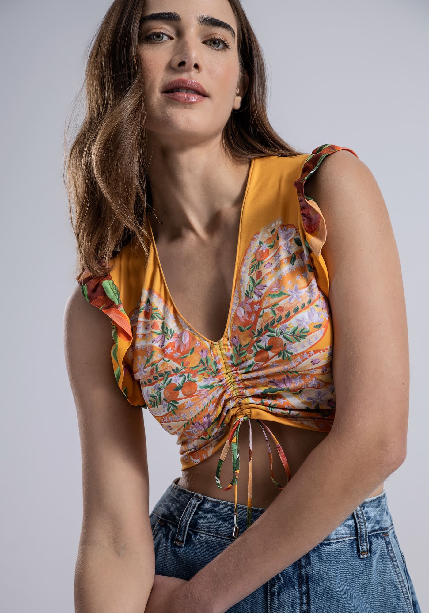 Blusa Cropped em Malha Modelli com Franzido, , large.