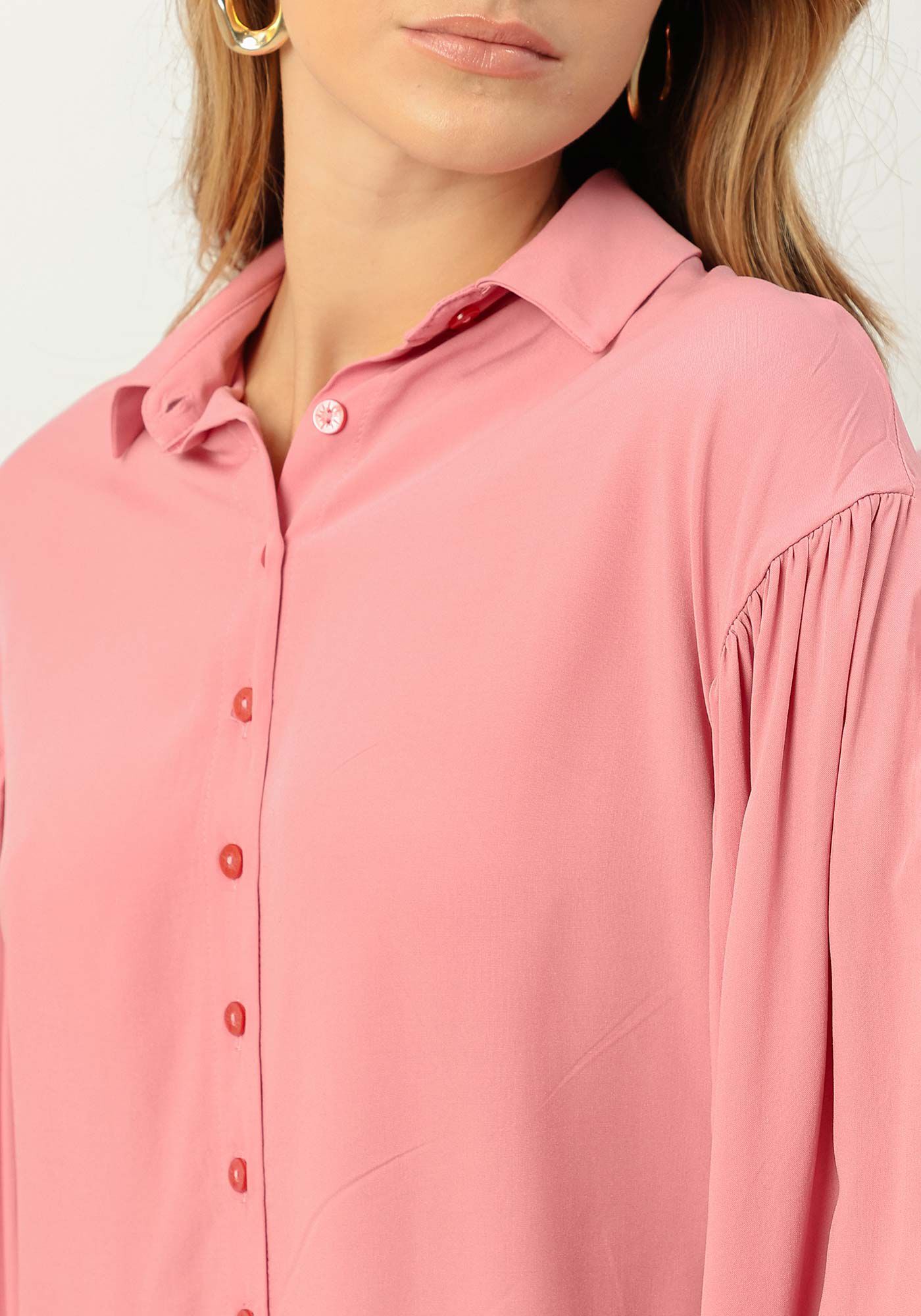 Camisa em Viscose com Manga Longa Bufante, , large.