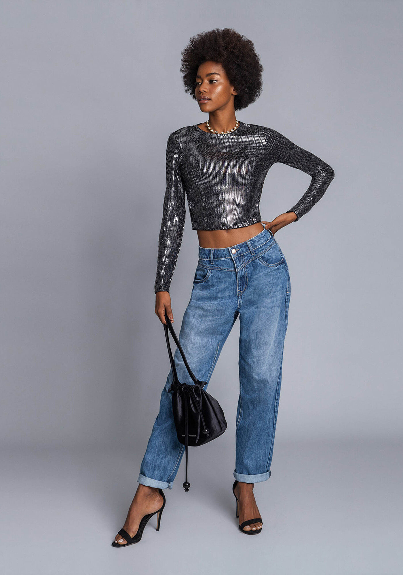 Blusa Cropped Paet&ecirc;s Manga Longa, , large.