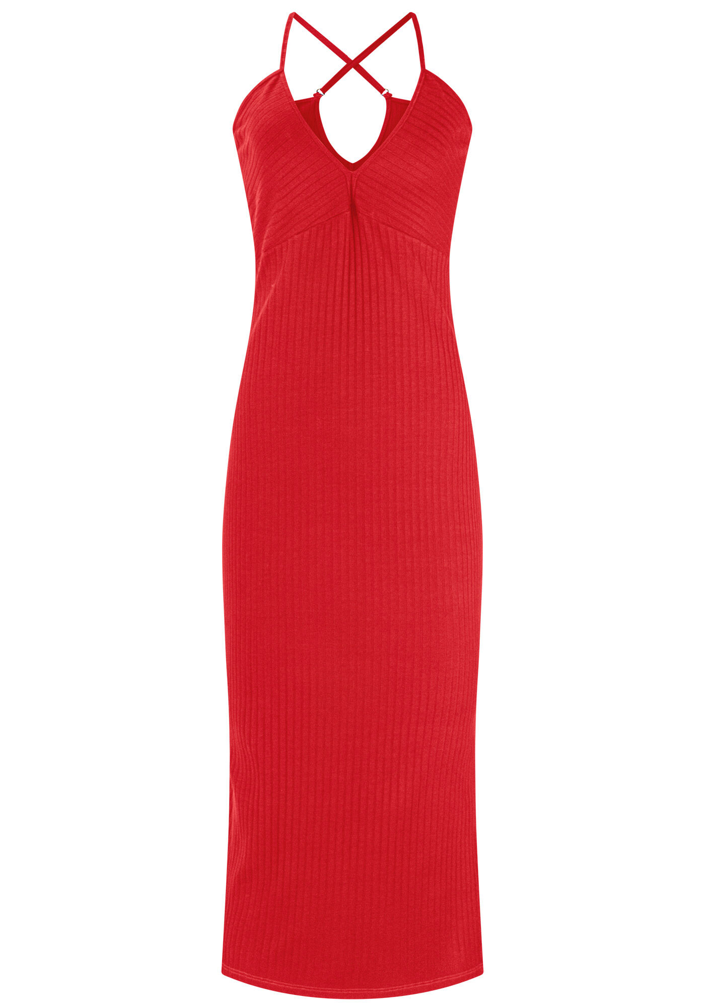 Vestido Midi Canelado com Decote Profundo, , large.