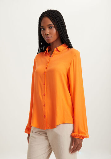 Camisa de Manga Longa Com Gola E Botões, LARANJA WONDERLAND. Camisa de Manga Longa Com Gola E Botões, LARANJA WONDERLAND, large.