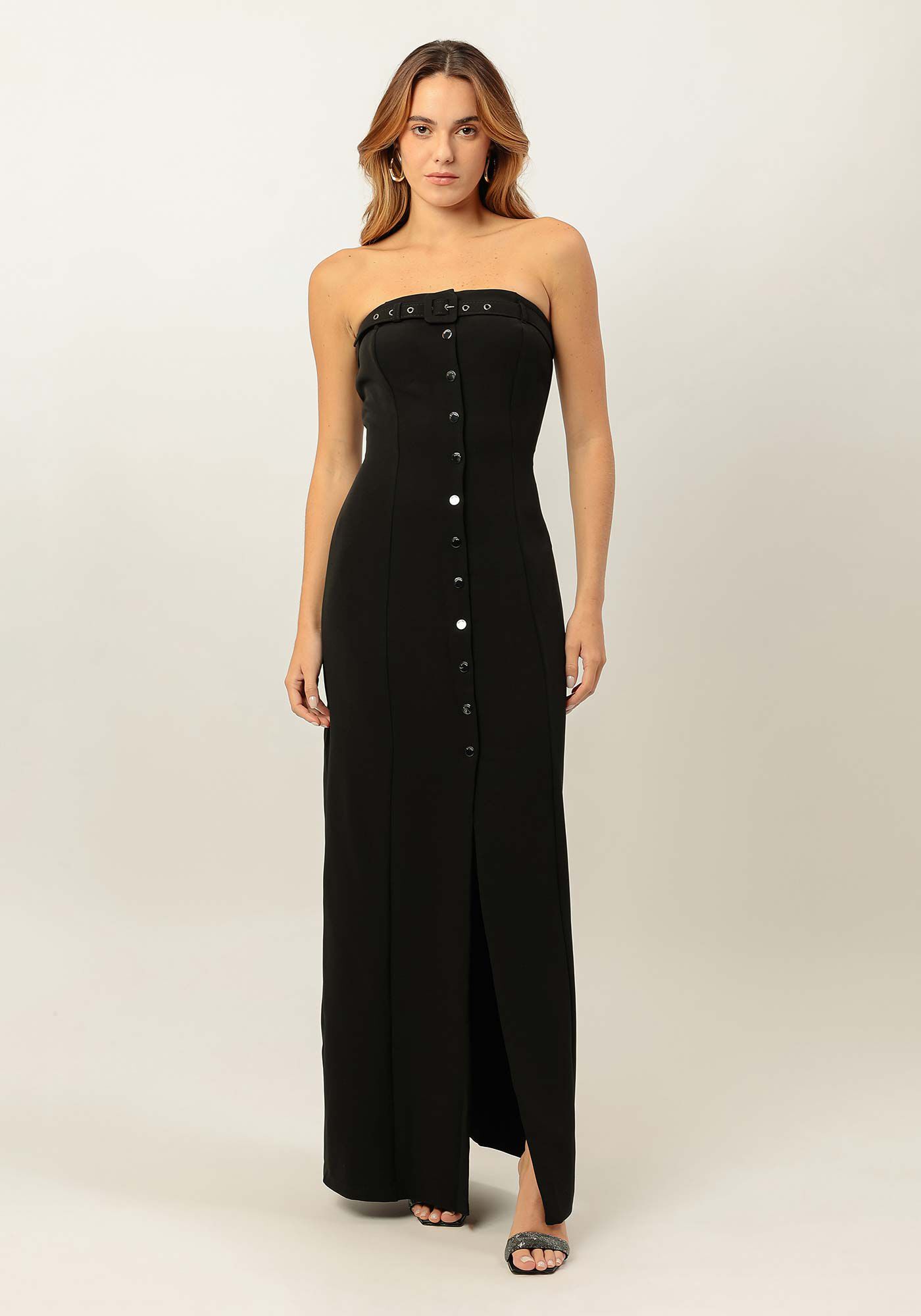 Vestido Longo com Cinto Decote, , large.