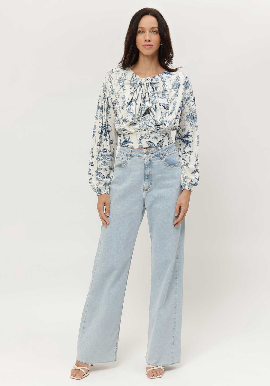 Blusa Manga Longa Estampada com Transpasse Laço, . Blusa Manga Longa Estampada com Transpasse Laço, , large.