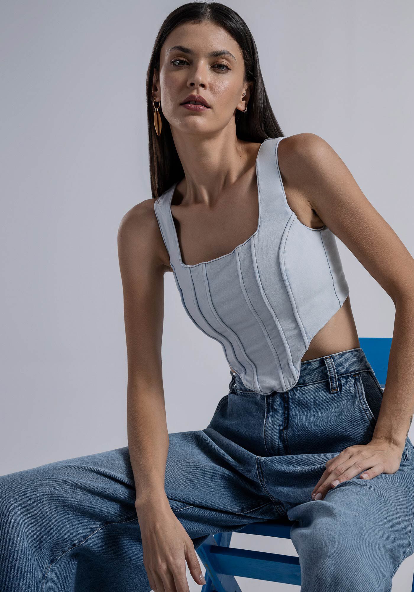 Blusa estilo corset azul outlet