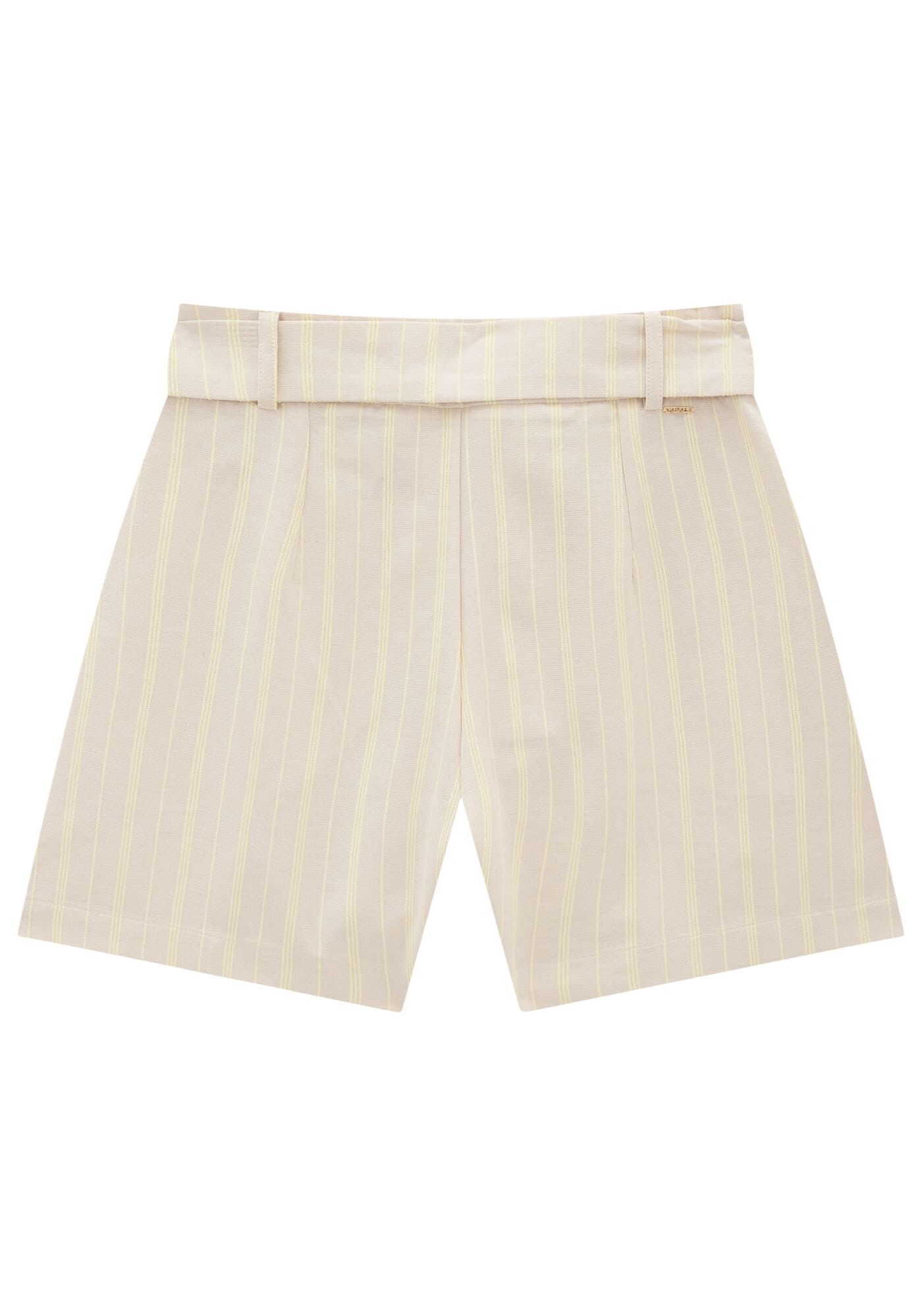 Shorts Listrado com Pregas e Cinto, , large.