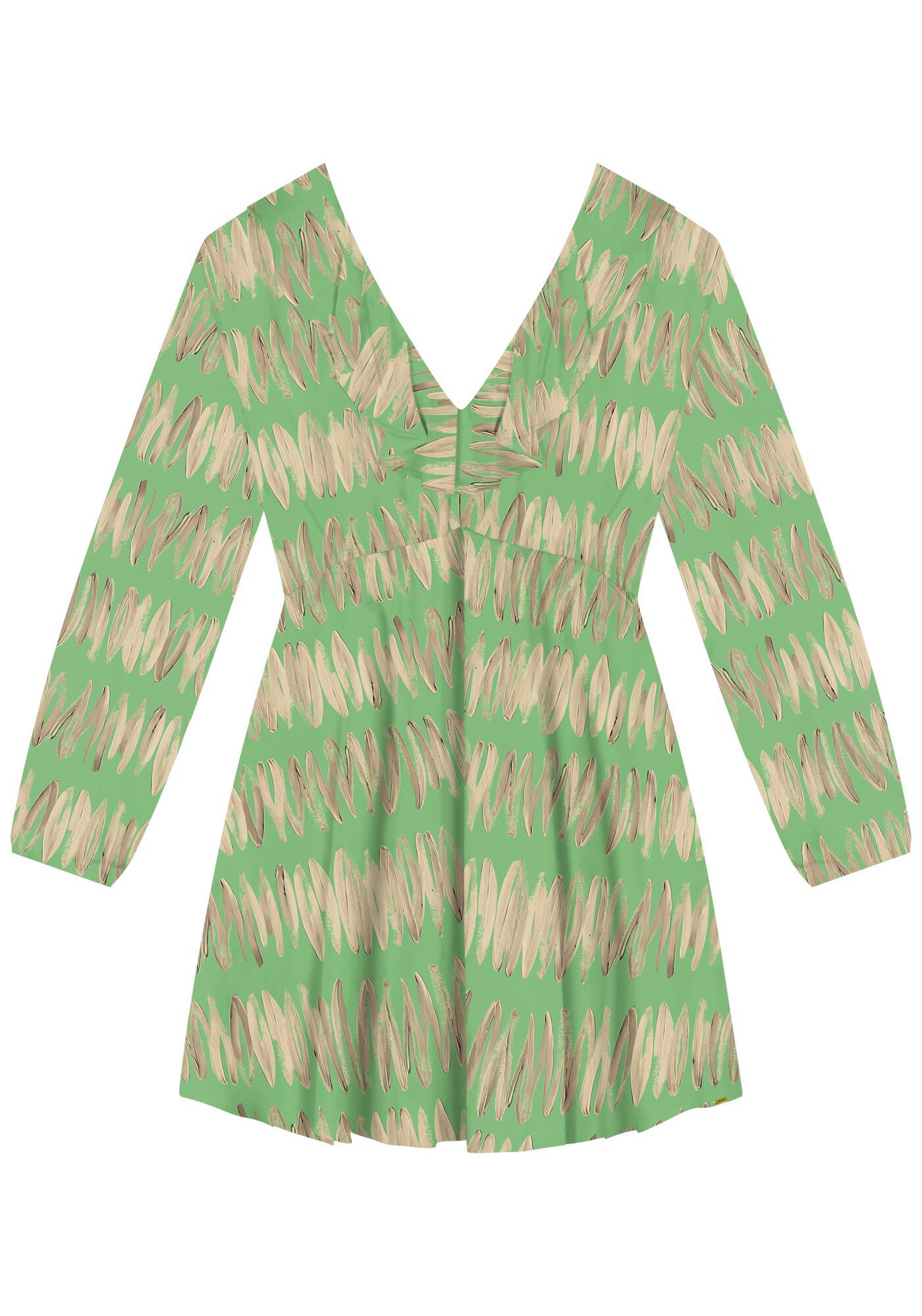 Vestido Curto Estampado De Mangas Longas Com Babados, PETALAS BEGE, large.