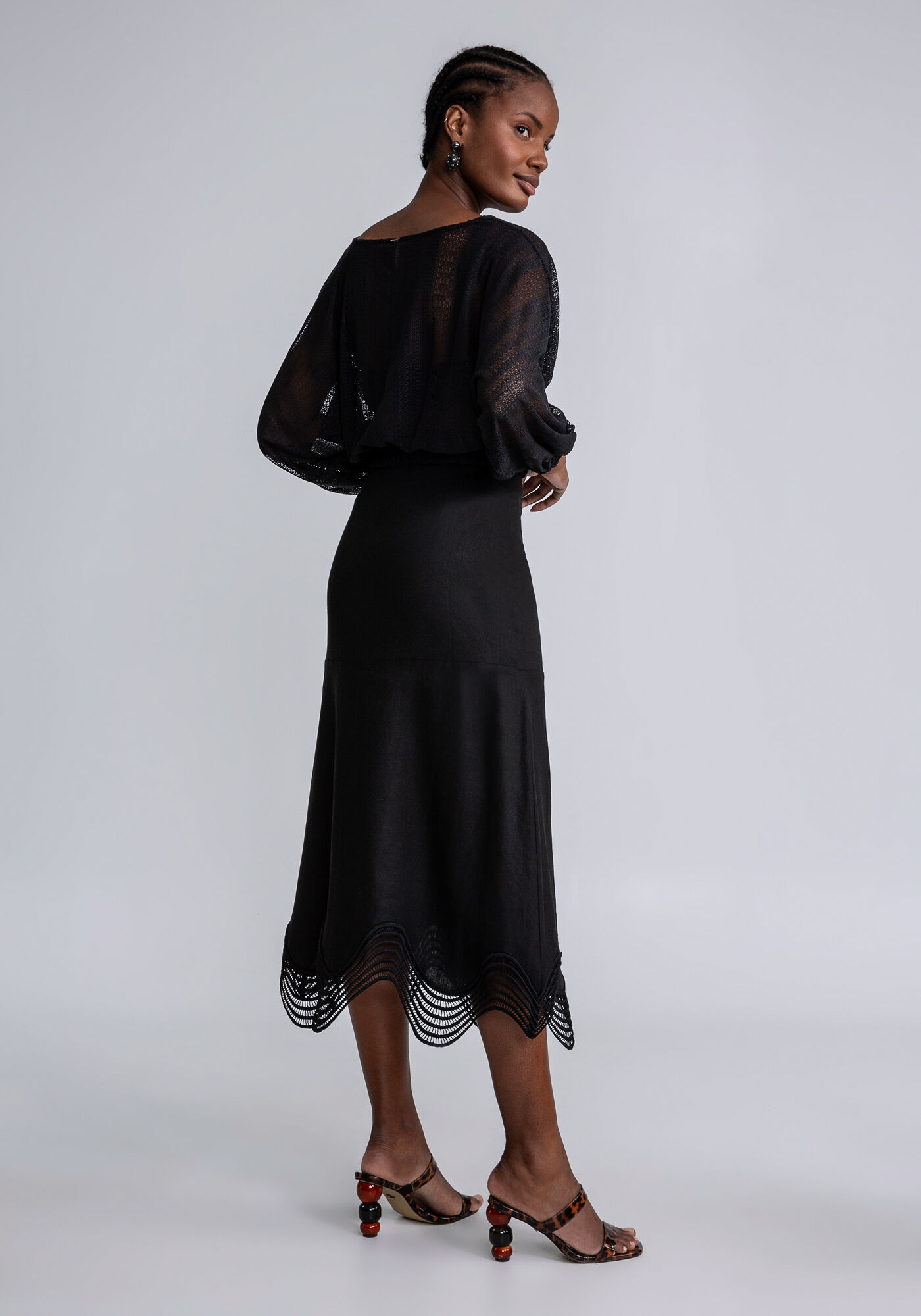 Blusa Manga 3/4 Bufante Renda, PRETO, large.