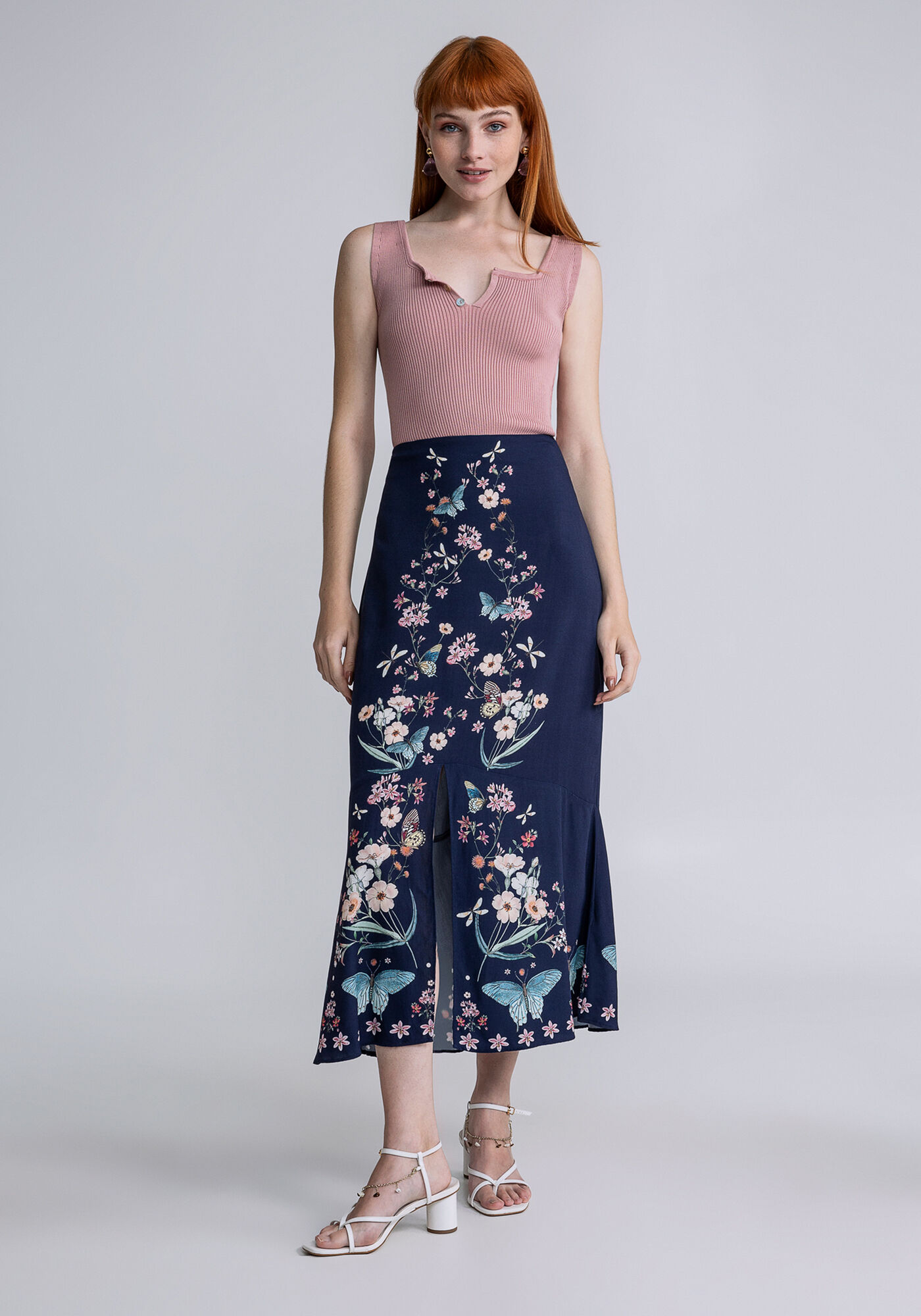 Saia Midi Cintura Alta Fenda, LIBERDADE, large.