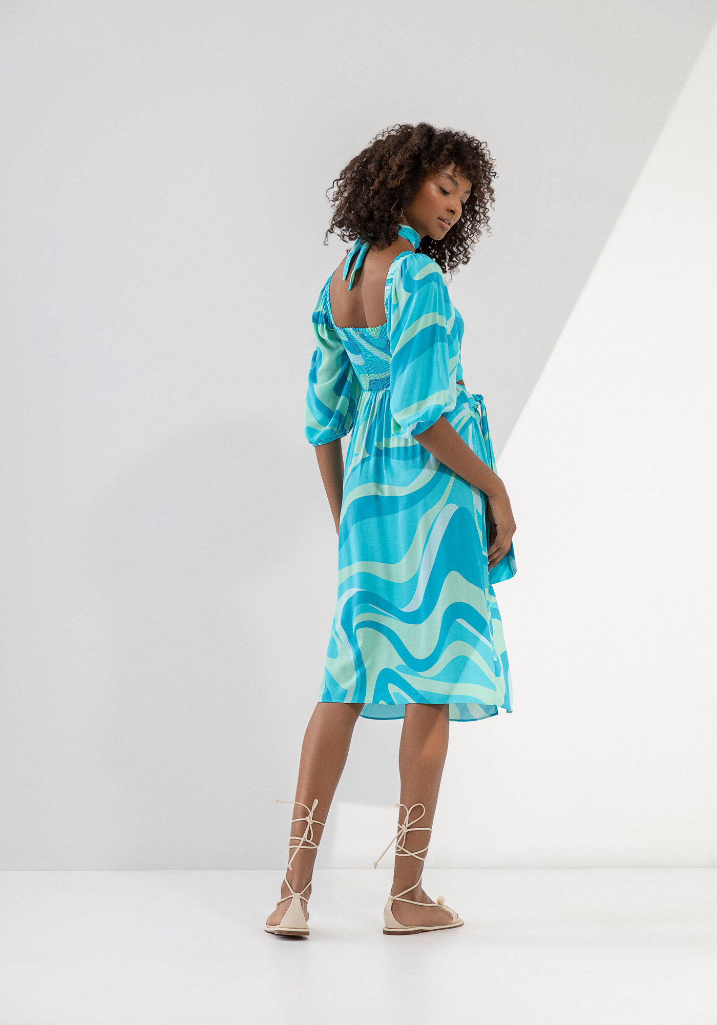 Vestido Midi Estampado com Cut Out e Fenda, , large.