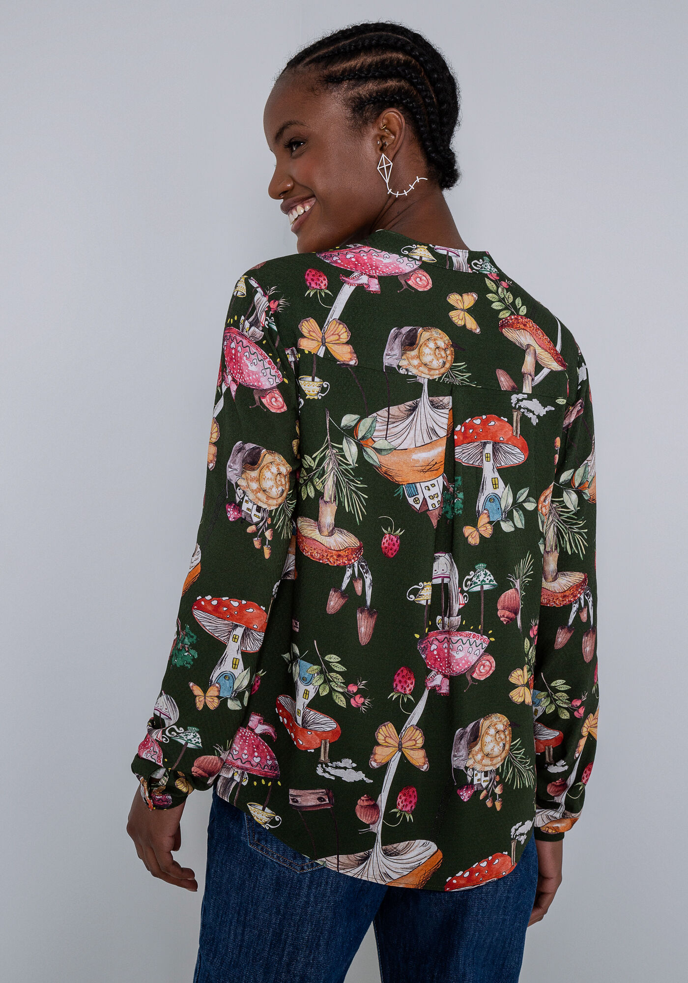 Camisa Manga Longa em Viscose com Gola Padre, COGUMELOS, large.