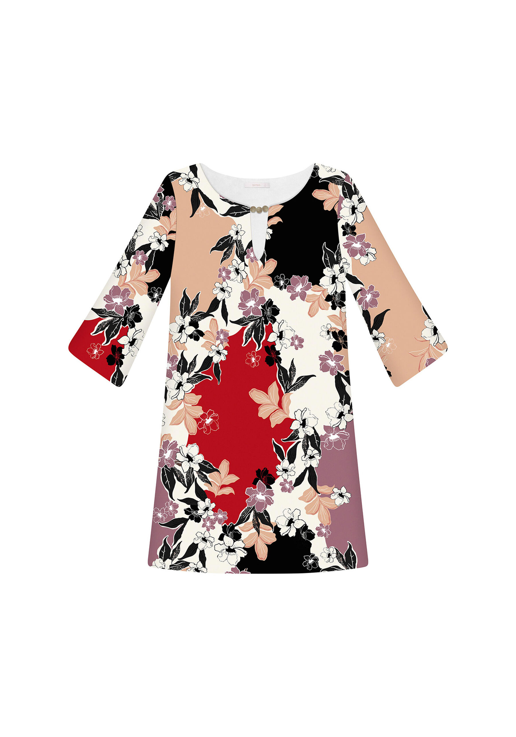 Vestido curto com mangas 3/4, . Vestido curto com mangas 3/4, , large.