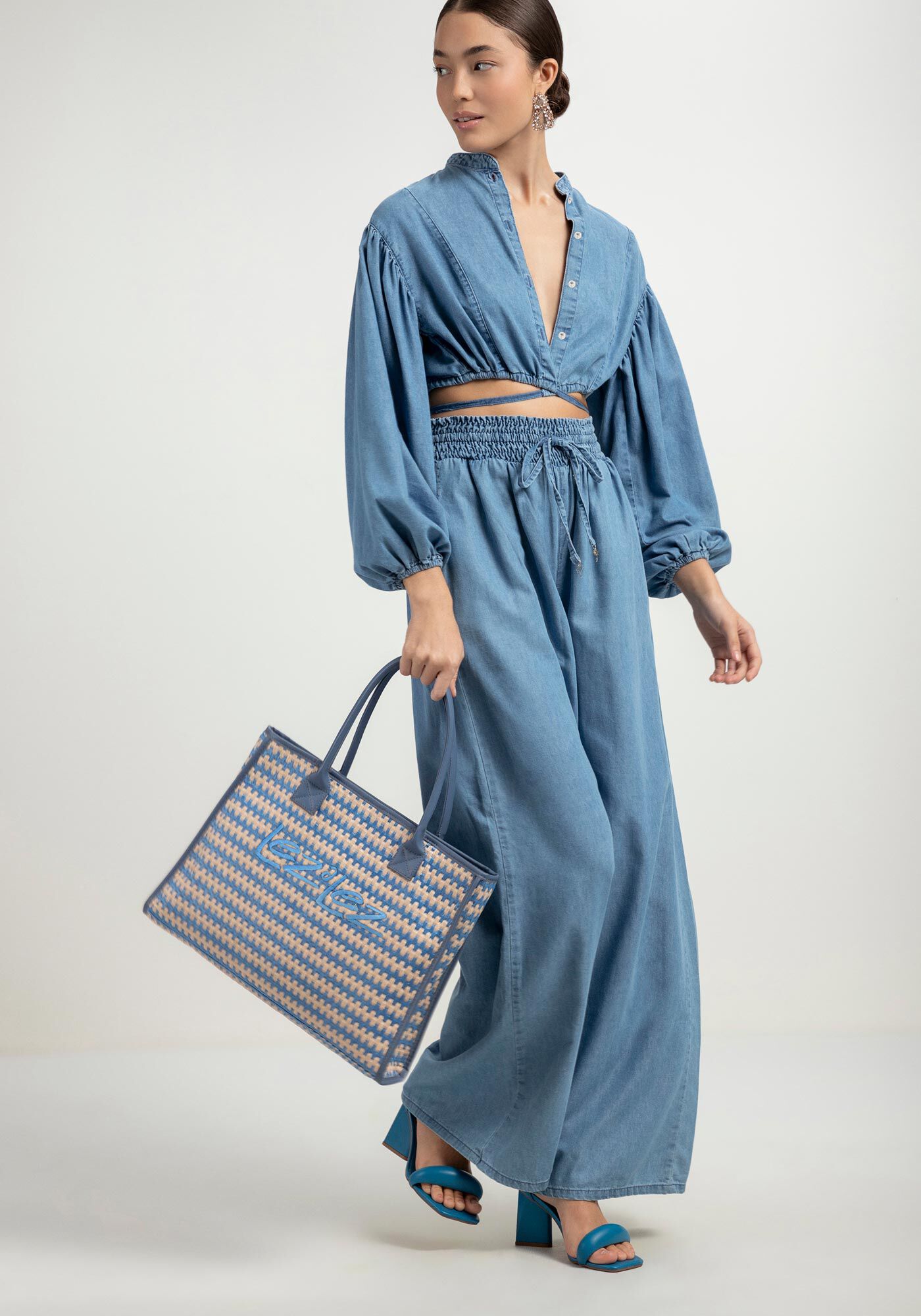 Bolsa de Praia em Palha Chevron, AZUL PRUNA, large.