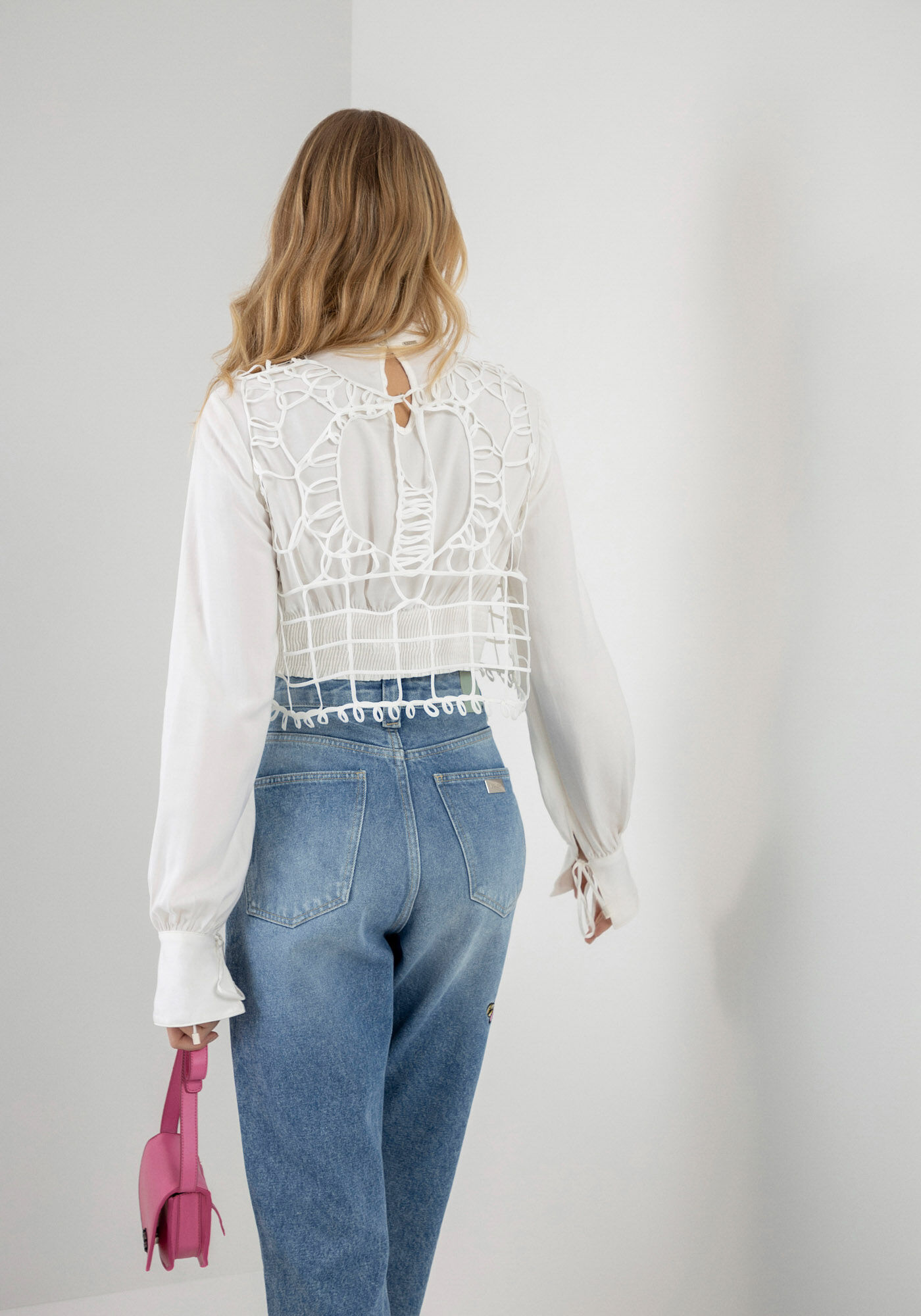 Blusa Manga Longa Cropped e Colete Bordado, BRANCO OFF WHITE, large.