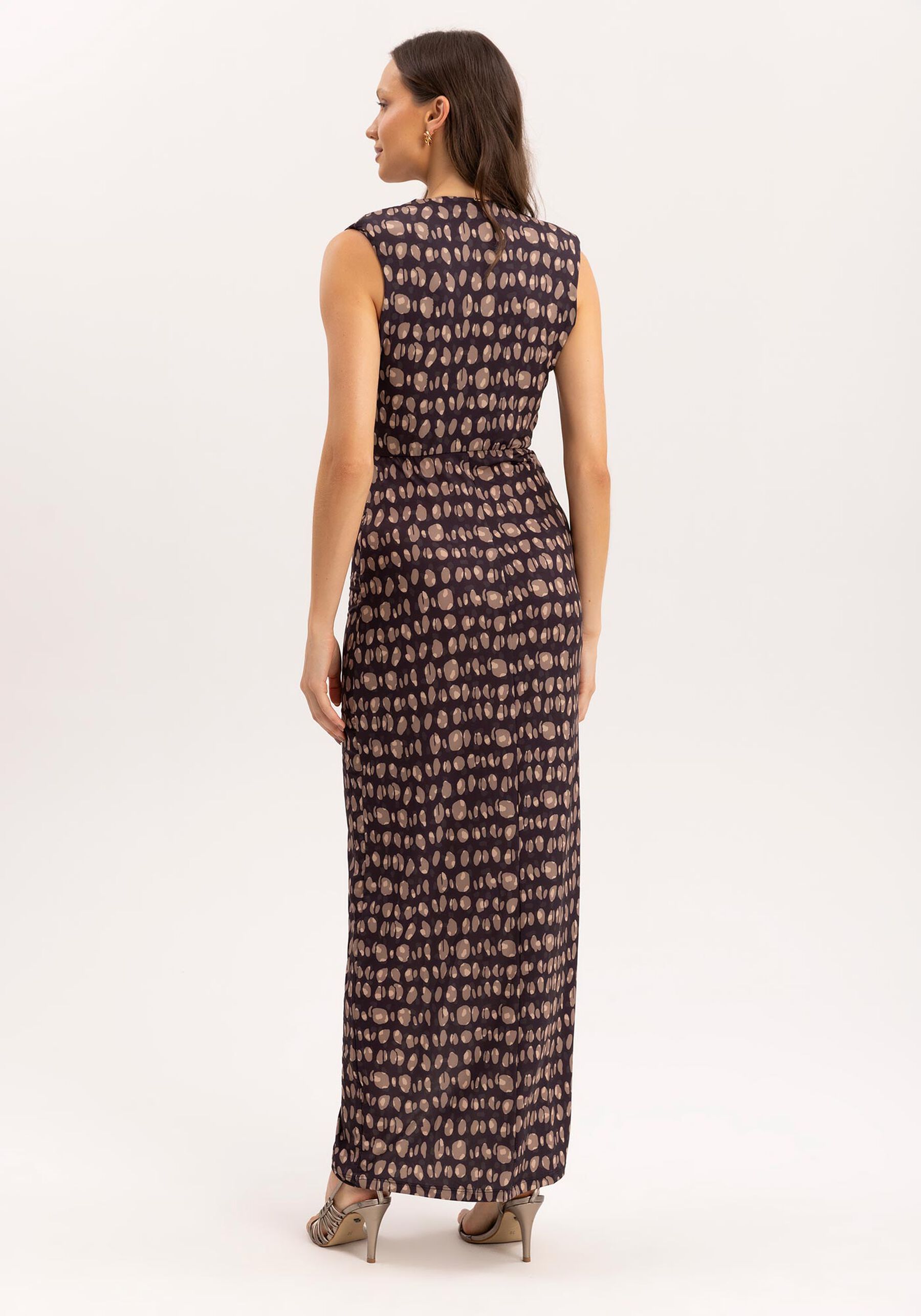 Vestido Midi Estampado com Recorte Franzido, . Vestido Midi Estampado com Recorte Franzido, , large.