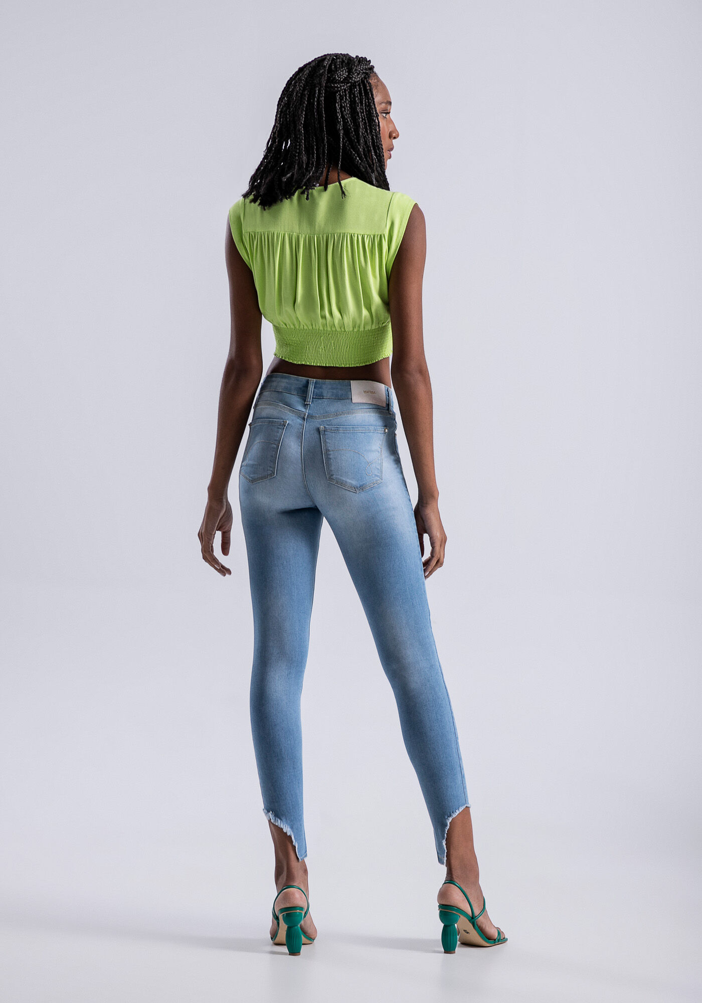 Blusa Cropped Decote V com Lastex, , large.