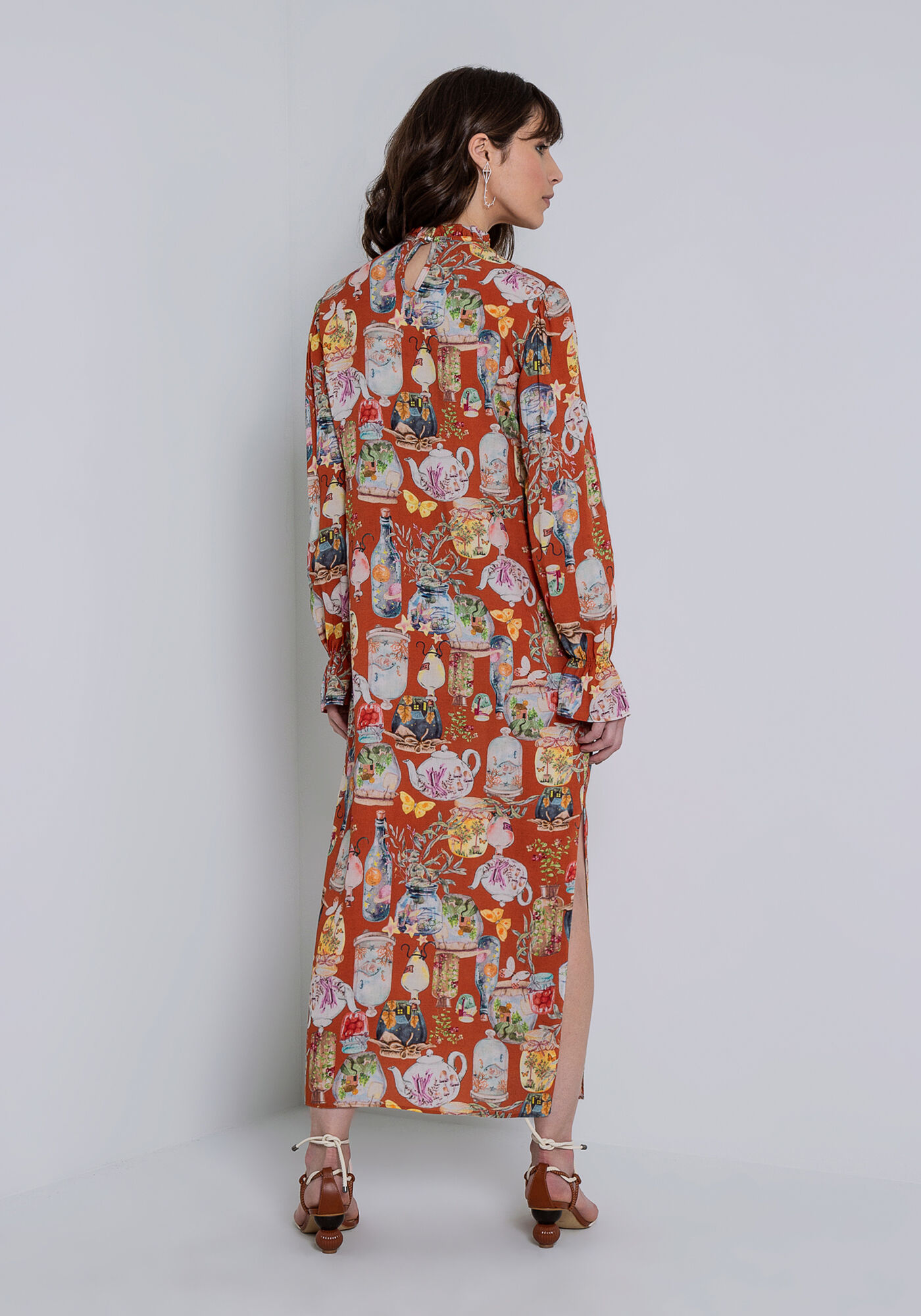 Vestido Midi Estampado com Lastex Cinto, , large.