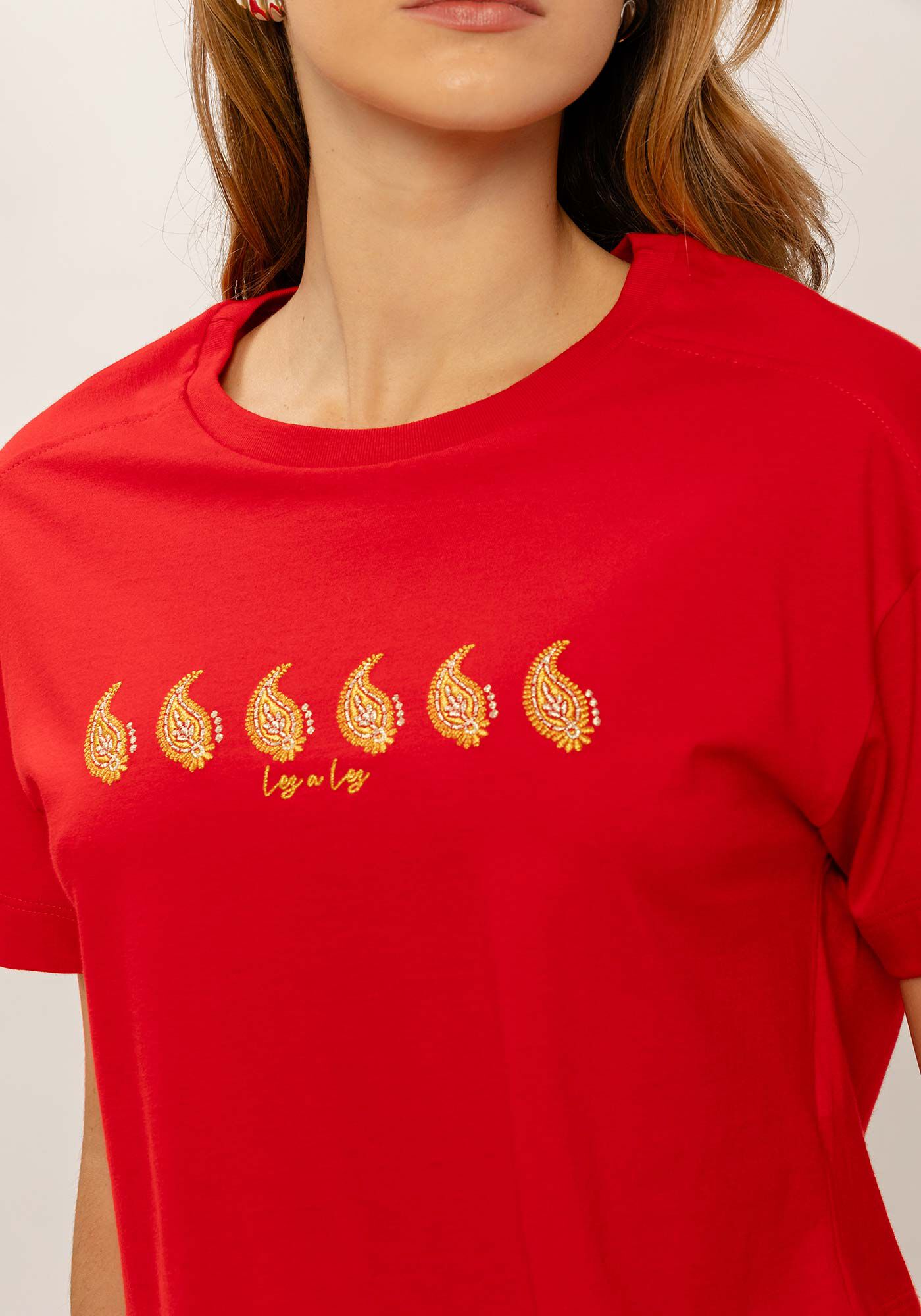 T-shirt em Malha Prime com Bordado Paisley, , large.