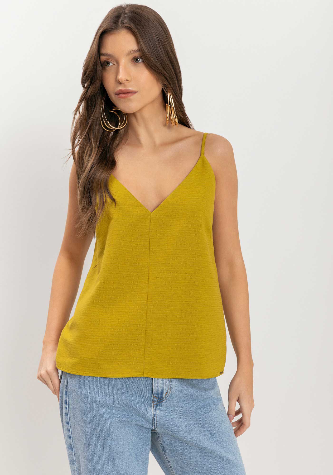 Blusa Regata De Al&ccedil;as Finas Com Decote Em V, , large.