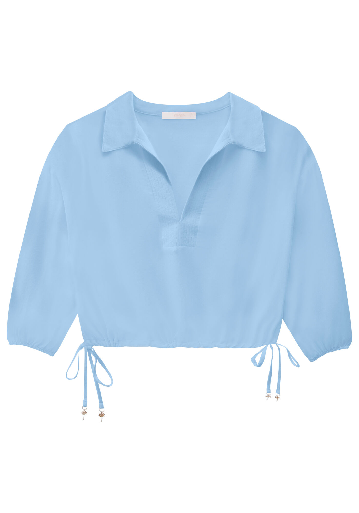 Blusa Manga 3/4 em Crepe com Amarra&ccedil;&atilde;o Barra, AZUL BRIGHT, large.