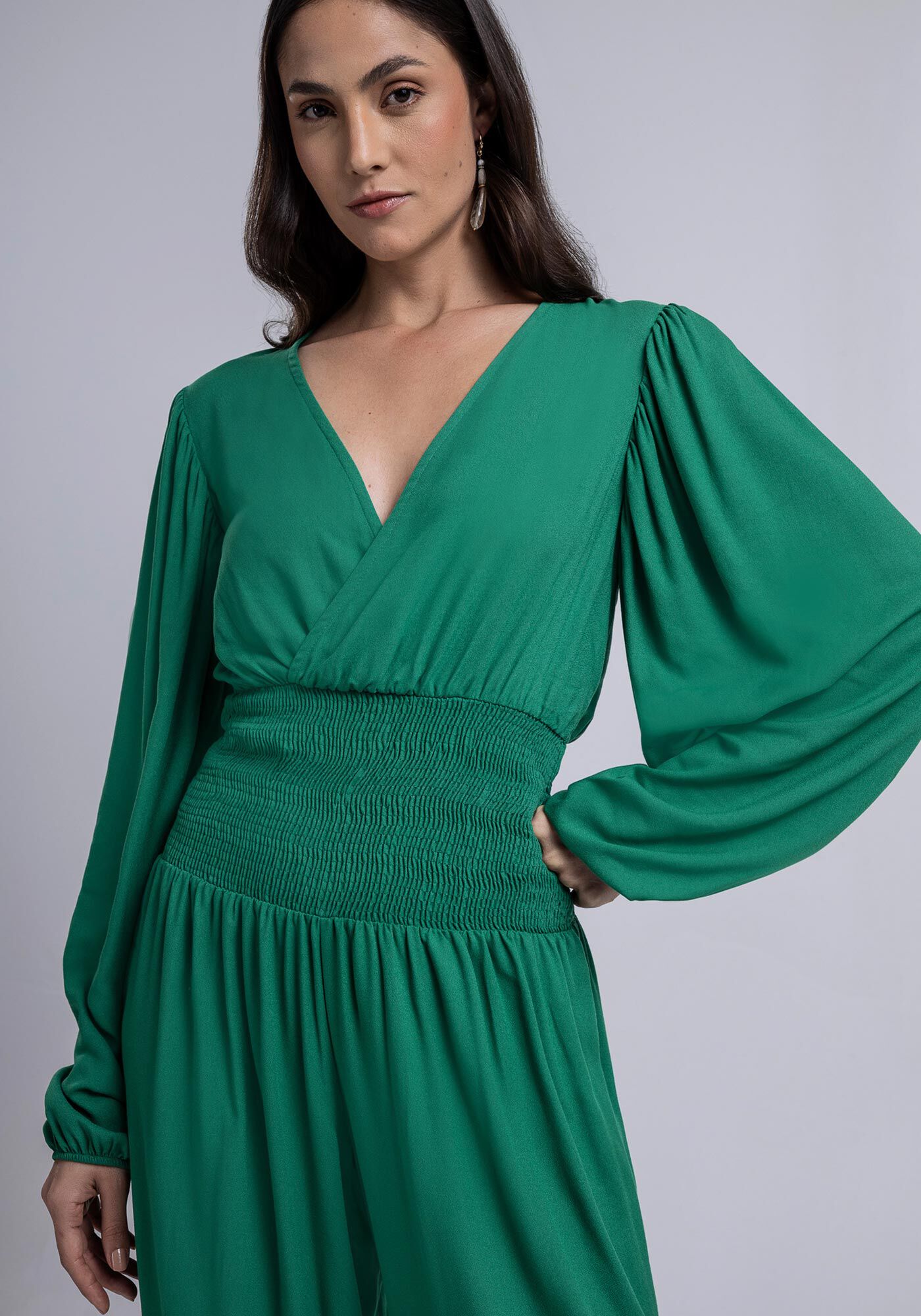 Macac&atilde;o Longo em Crepe com Lastex Cintura, , large.