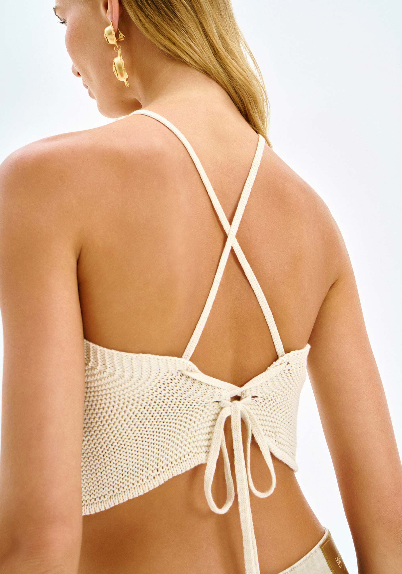 Blusa Cross Neck em Tric&ocirc; com Amarra&ccedil;&atilde;o Costas, , large.