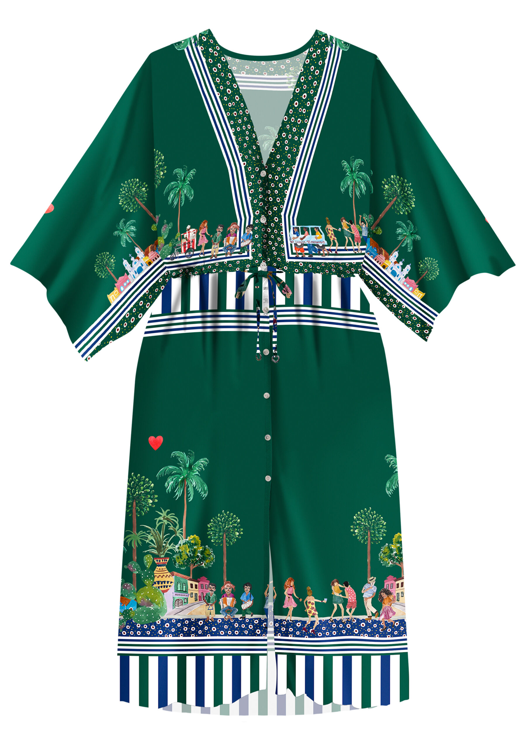 Vestido Mangas 3/4 Midi em Viscose Amplo, FESTA DE RUA. Vestido Mangas 3/4 Midi em Viscose Amplo, FESTA DE RUA, large.