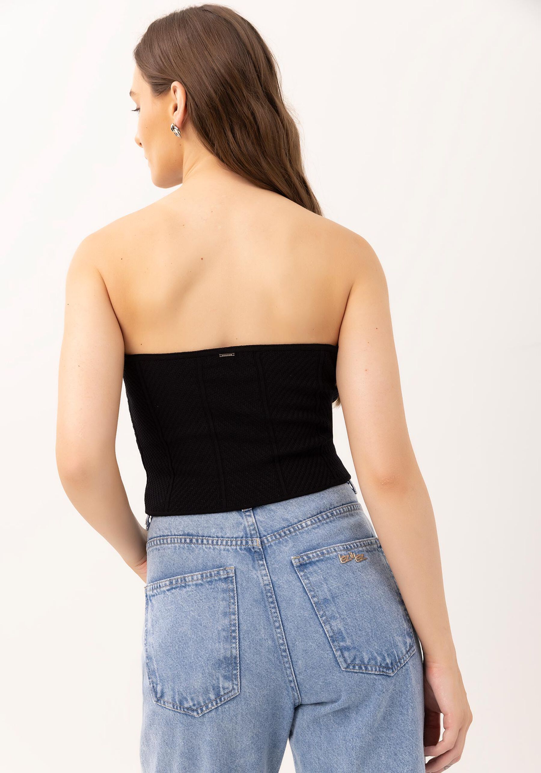 Blusa Tomara que Caia em tricô Viscose, PRETO REATIVO. Blusa Tomara que Caia em tricô Viscose, PRETO REATIVO, large.