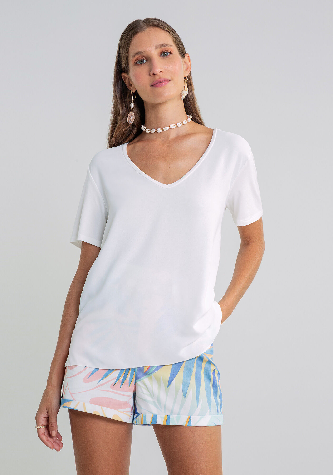 Blusa B&aacute;sica Decote V, , large.