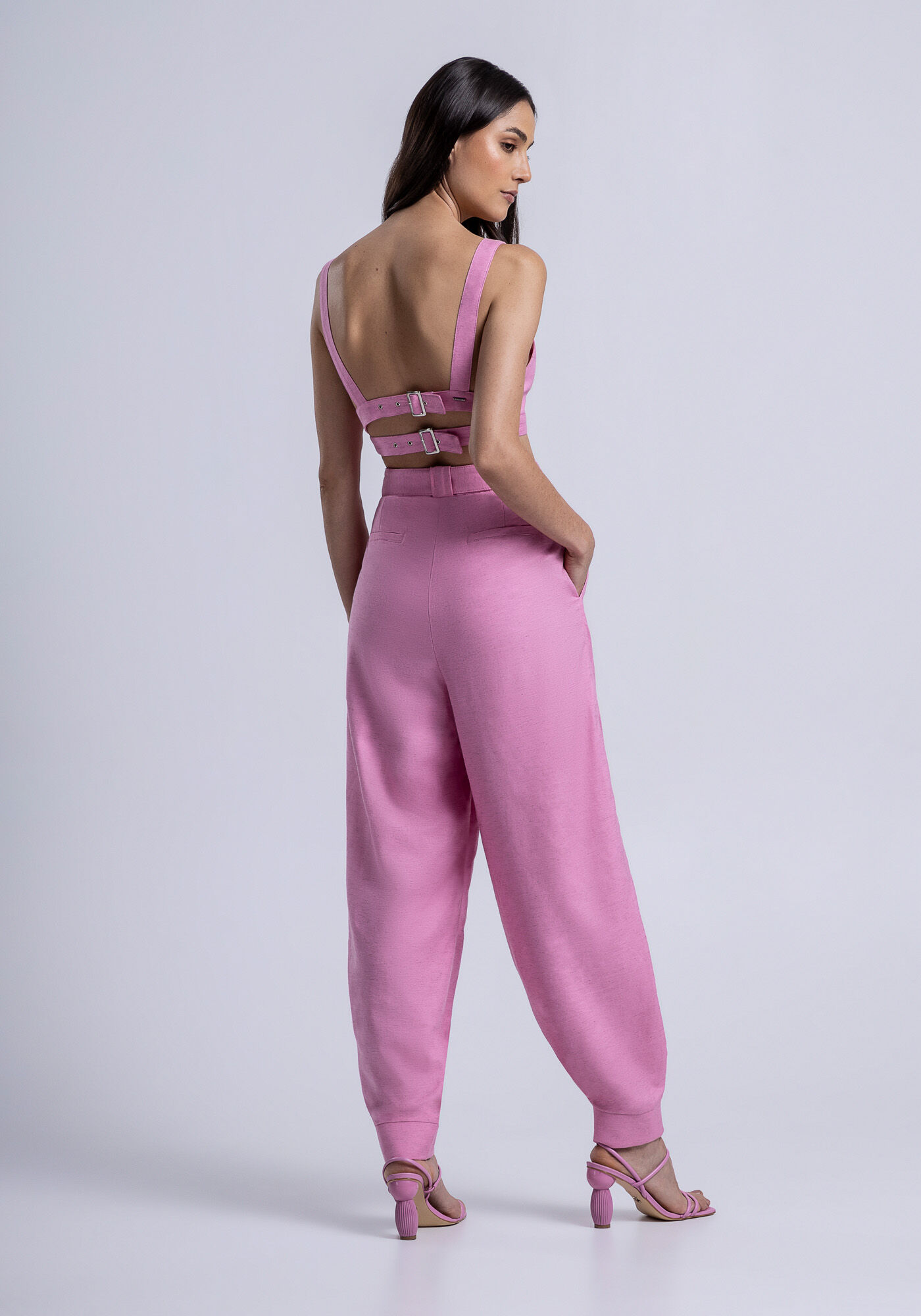 Cal&ccedil;a Slouchy em Tecido Plano com Faixa, ROSA FABULOUS, large.