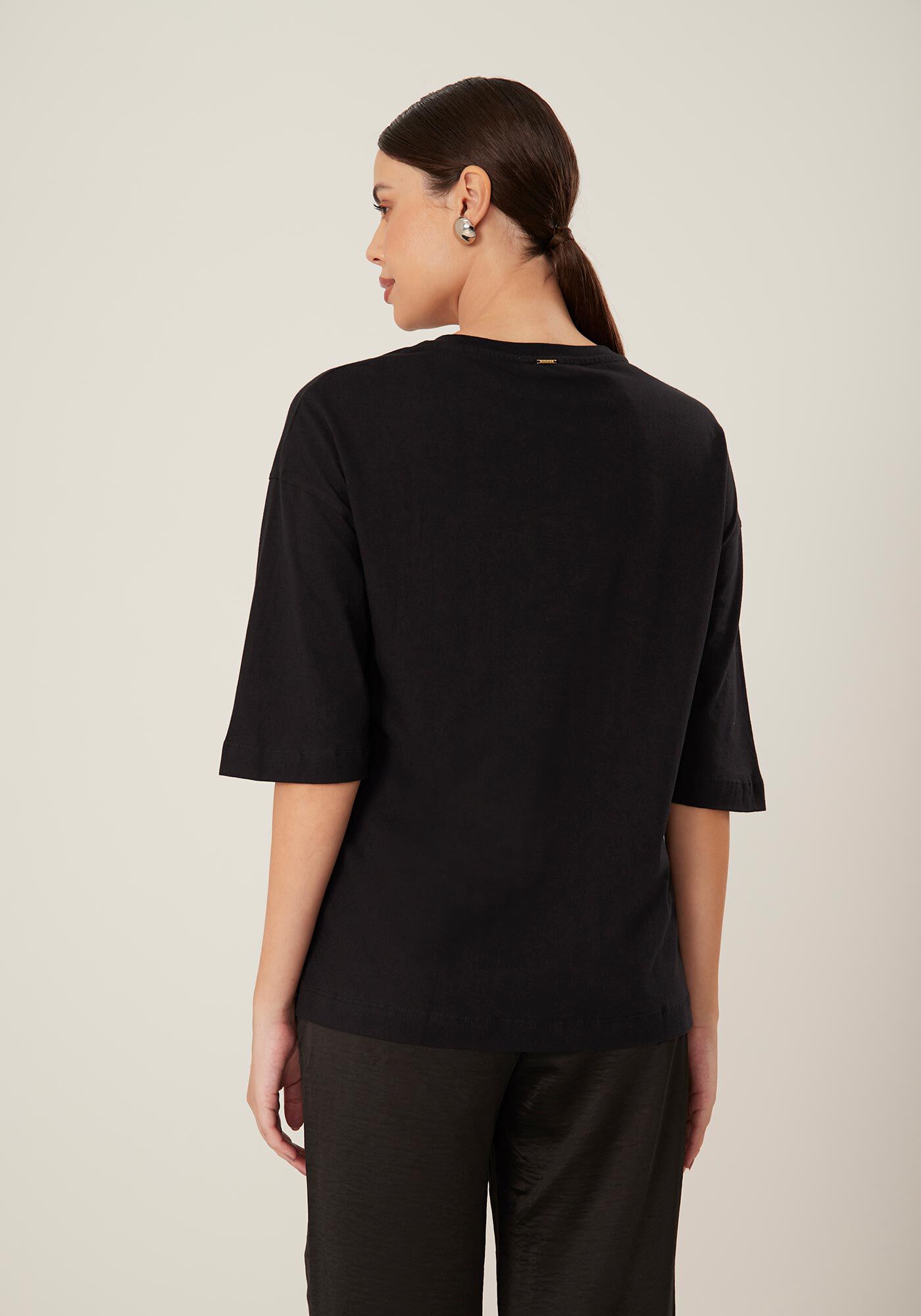 Blusa Ampla Manga Curta em Malha com Estampa Metalizada, , large.