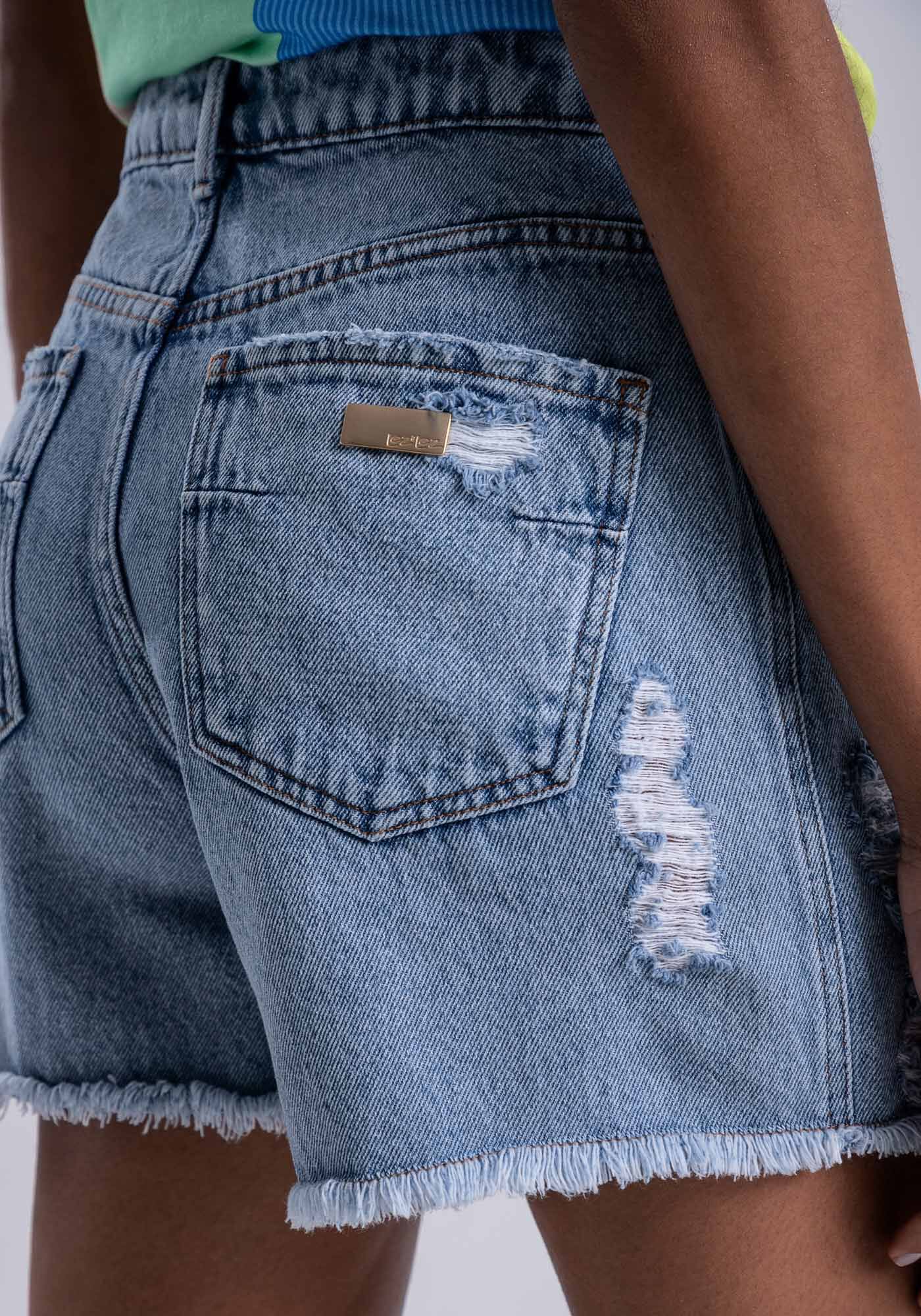 Shorts Jeans Calif rnia Cintura Super Alta Destroyed Lez a Lez