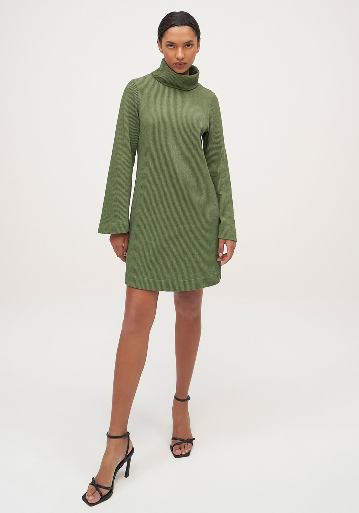 Vestido Curto Manga Longa com M&aacute;xi Gola Alta, VERDE AGENA, large.