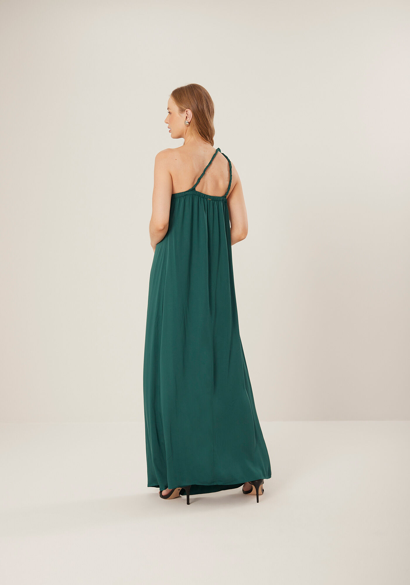 Vestido Longo De Um Ombro S&oacute; Em Viscose Com Flor Remov&iacute;vel, , large.