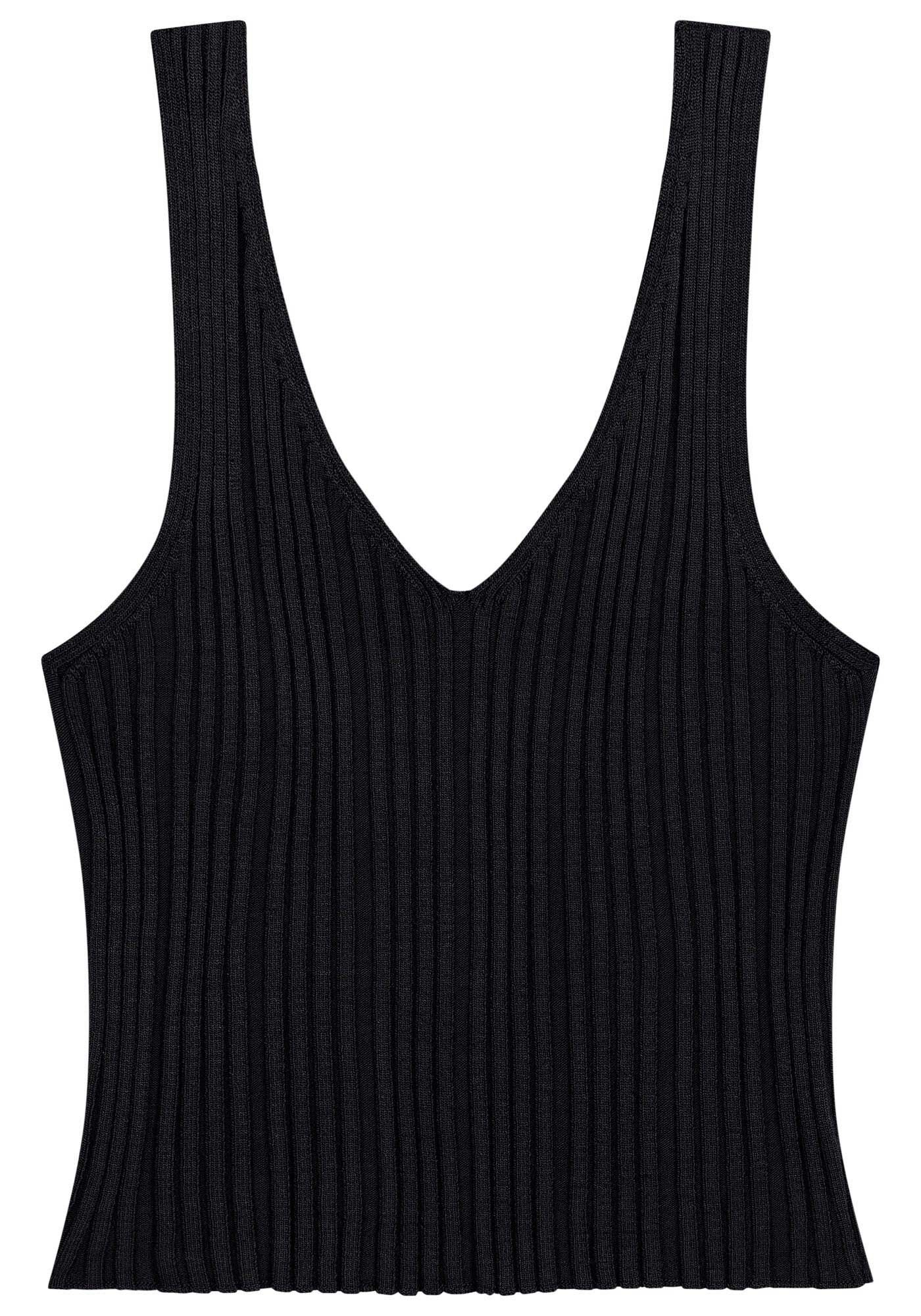 Blusa Cropped De Al&ccedil;as Com Decote Em V Em Malha De Tric&ocirc;, , large.