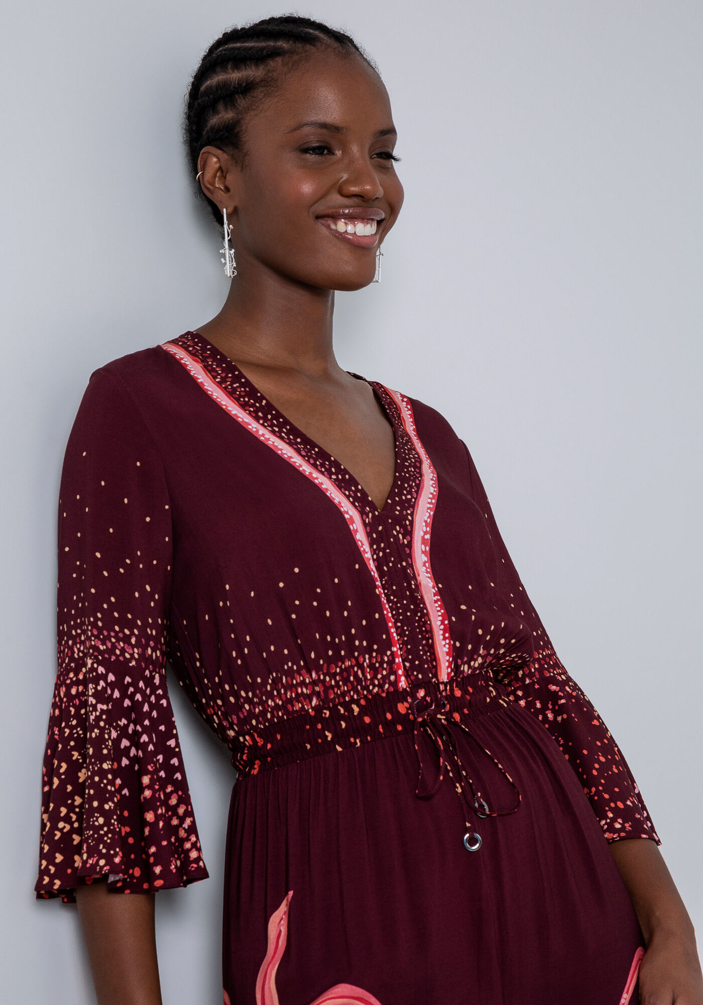 Macac&atilde;o Longo em Viscose com Manga 3/4 Estampado, , large.