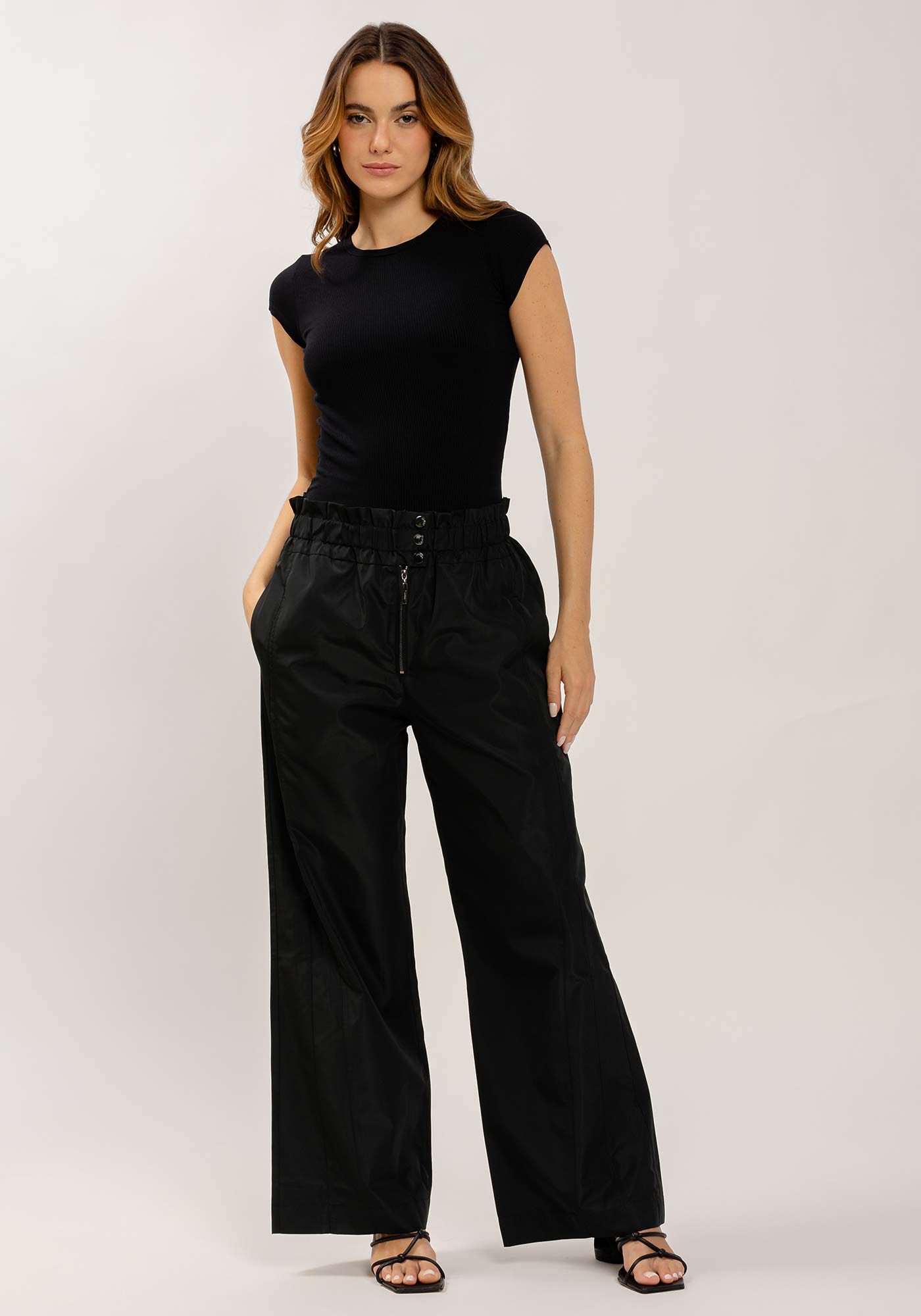 Cal&ccedil;a Wide Leg Cintura Alta com El&aacute;stico C&oacute;s, , large.