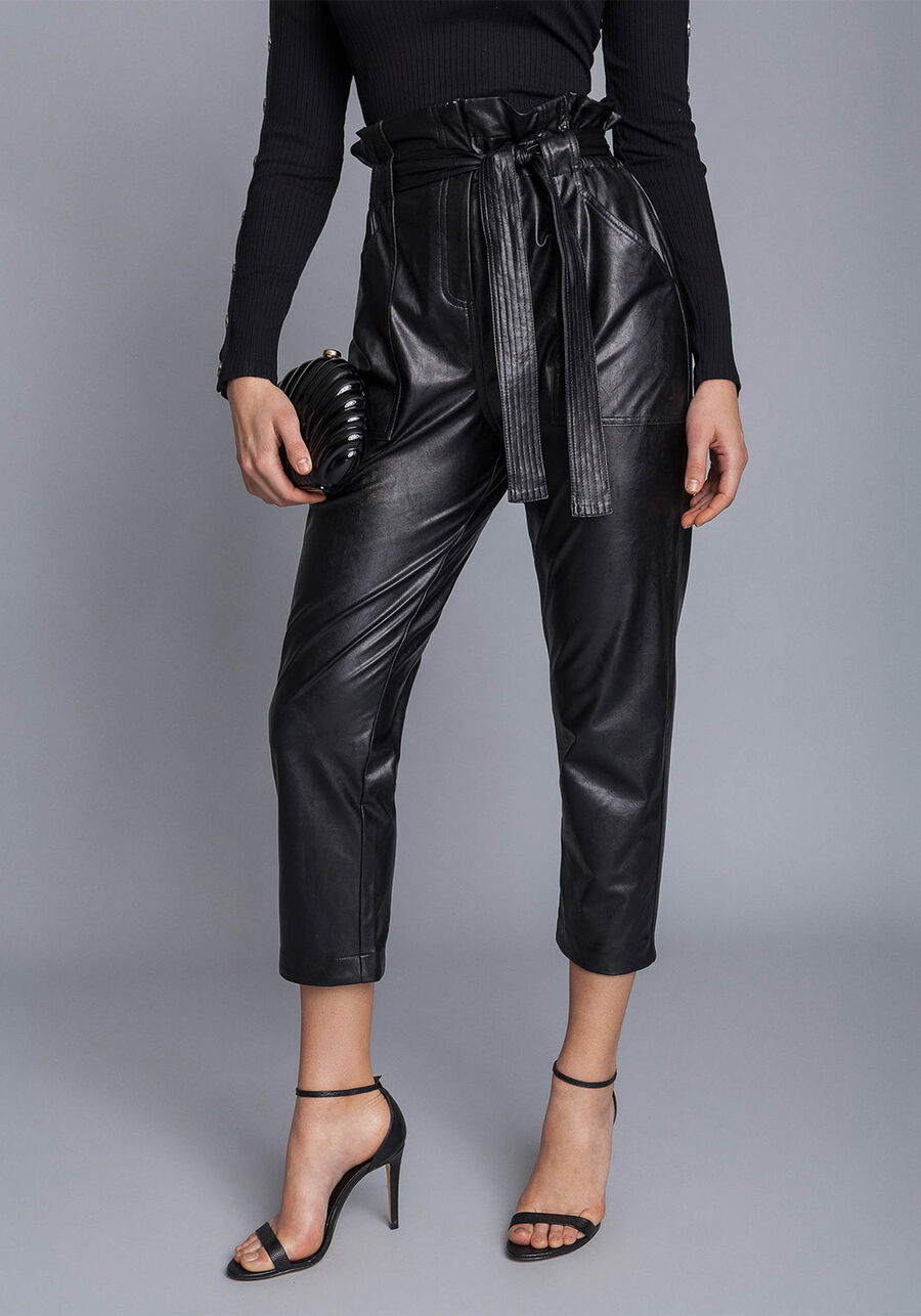 Calça Pantacourt PU Cinto, . Calça Pantacourt PU Cinto, , large.