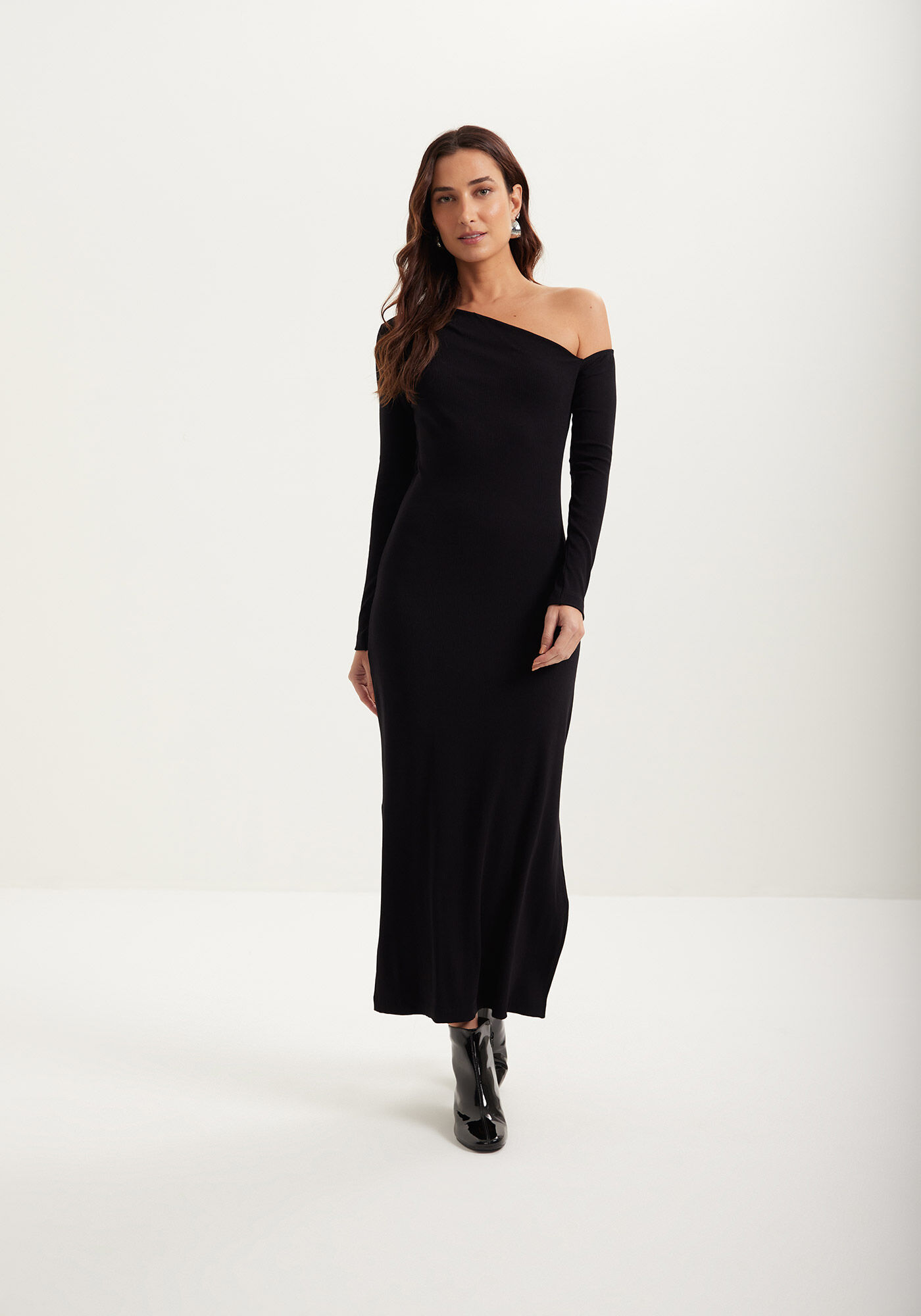 Vestido Um Ombro S&oacute; Ch&aacute; Em Malha Canelada, , large.