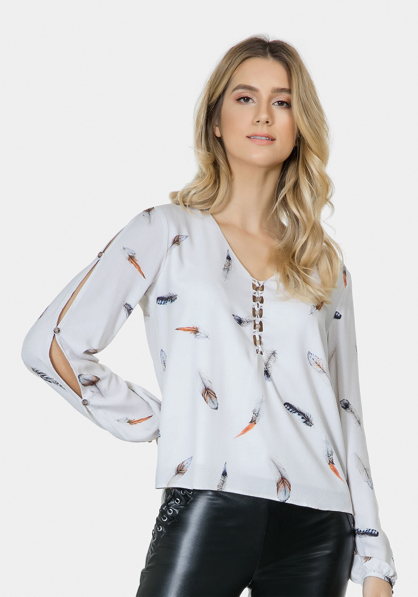 Blusa Manga Longa Recorte Tecido, , large.